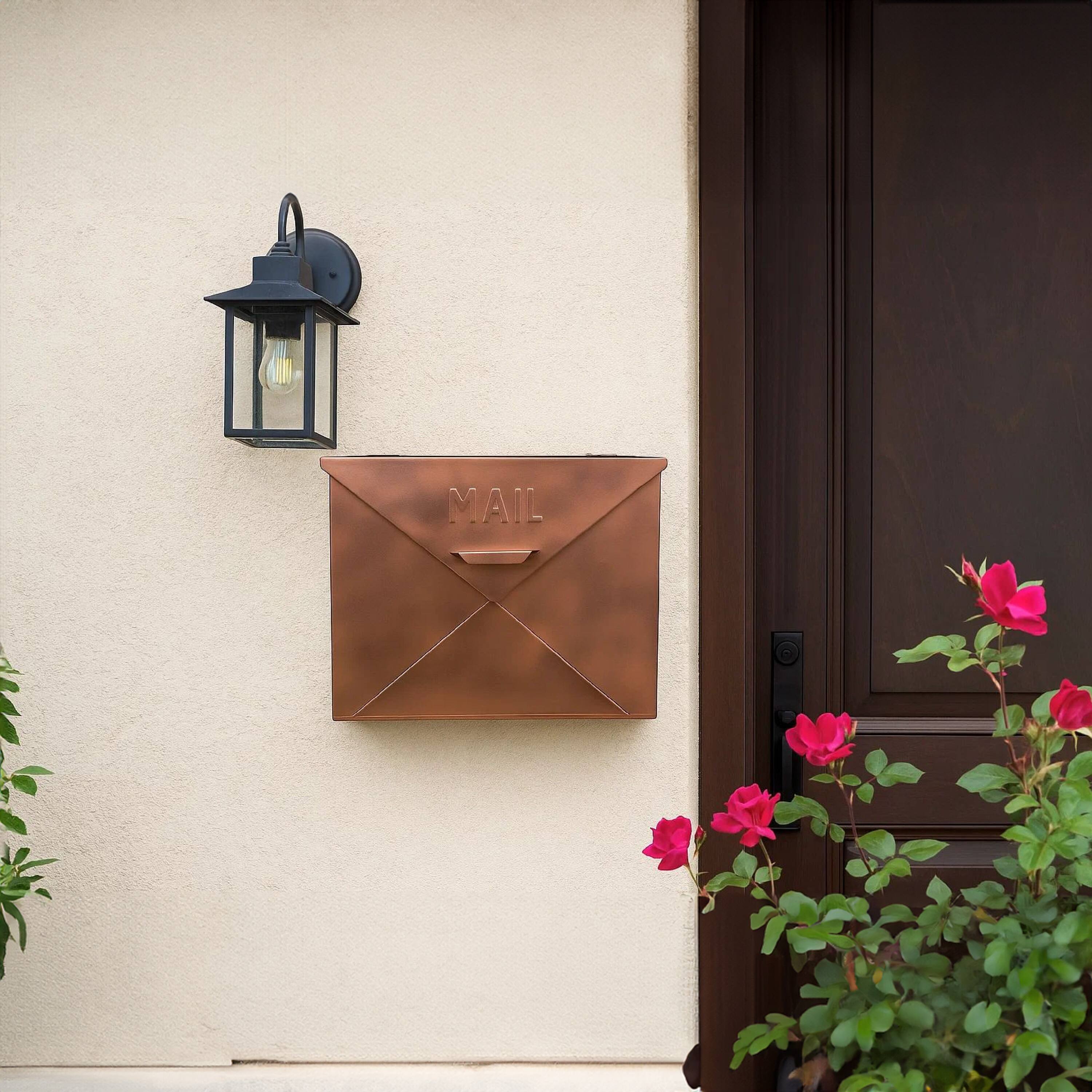 Alt View 10. Manhattan Lane - Envelope Shaped Wall Mount Metal Mail Box - Brown.