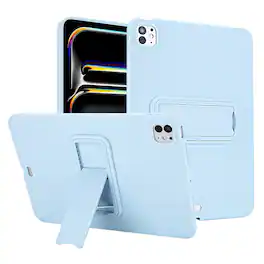 Dteck - Shockproof Case for Apple iPad Pro (M5) 11" 2025, Slim Leather Texture Protective Cover with Multi Angle Folding Stand - Lightblue