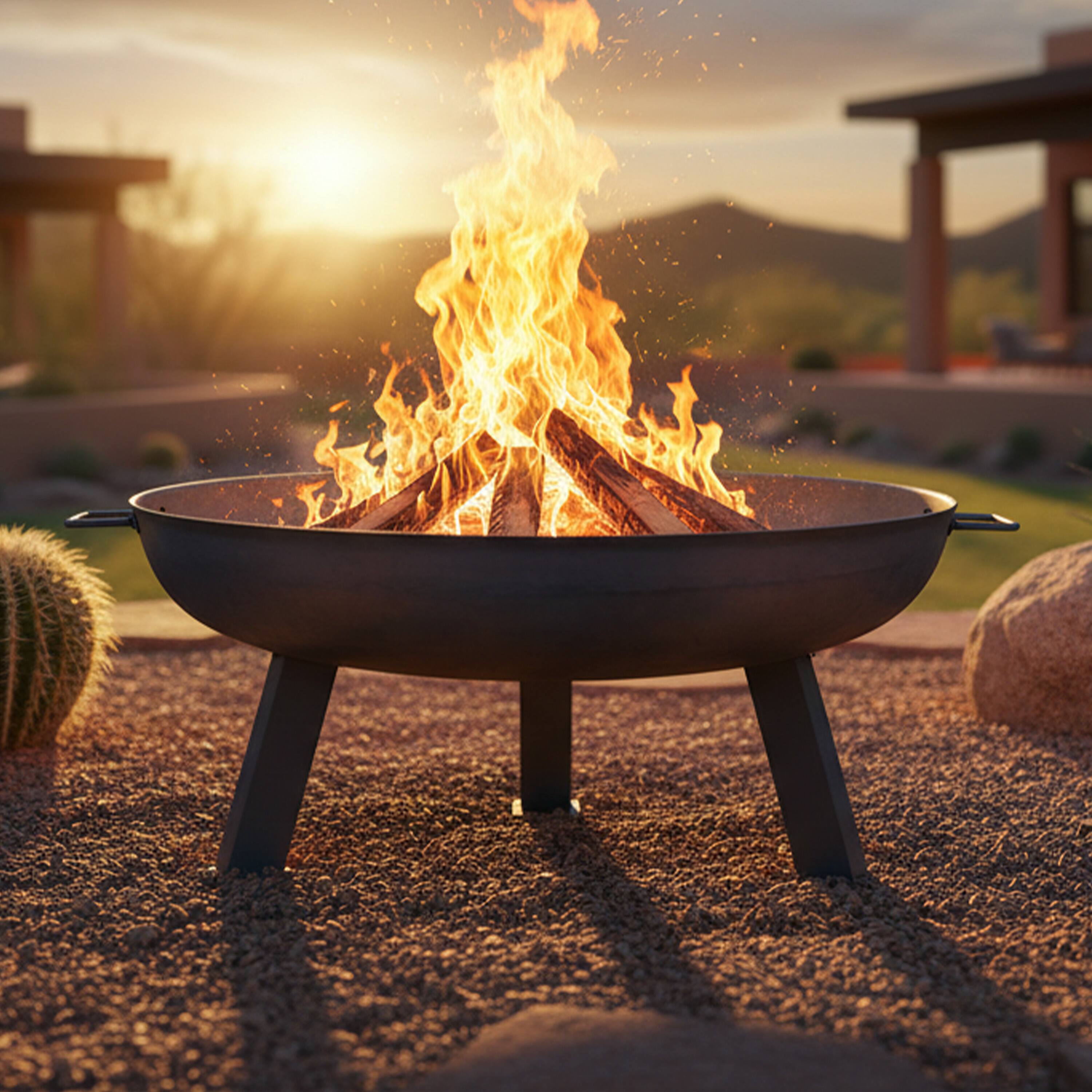 Alt View 2. Sunnydaze - 30 in Rustic Cast Iron Outdoor Raised Fire Pit Bowl - Gray.