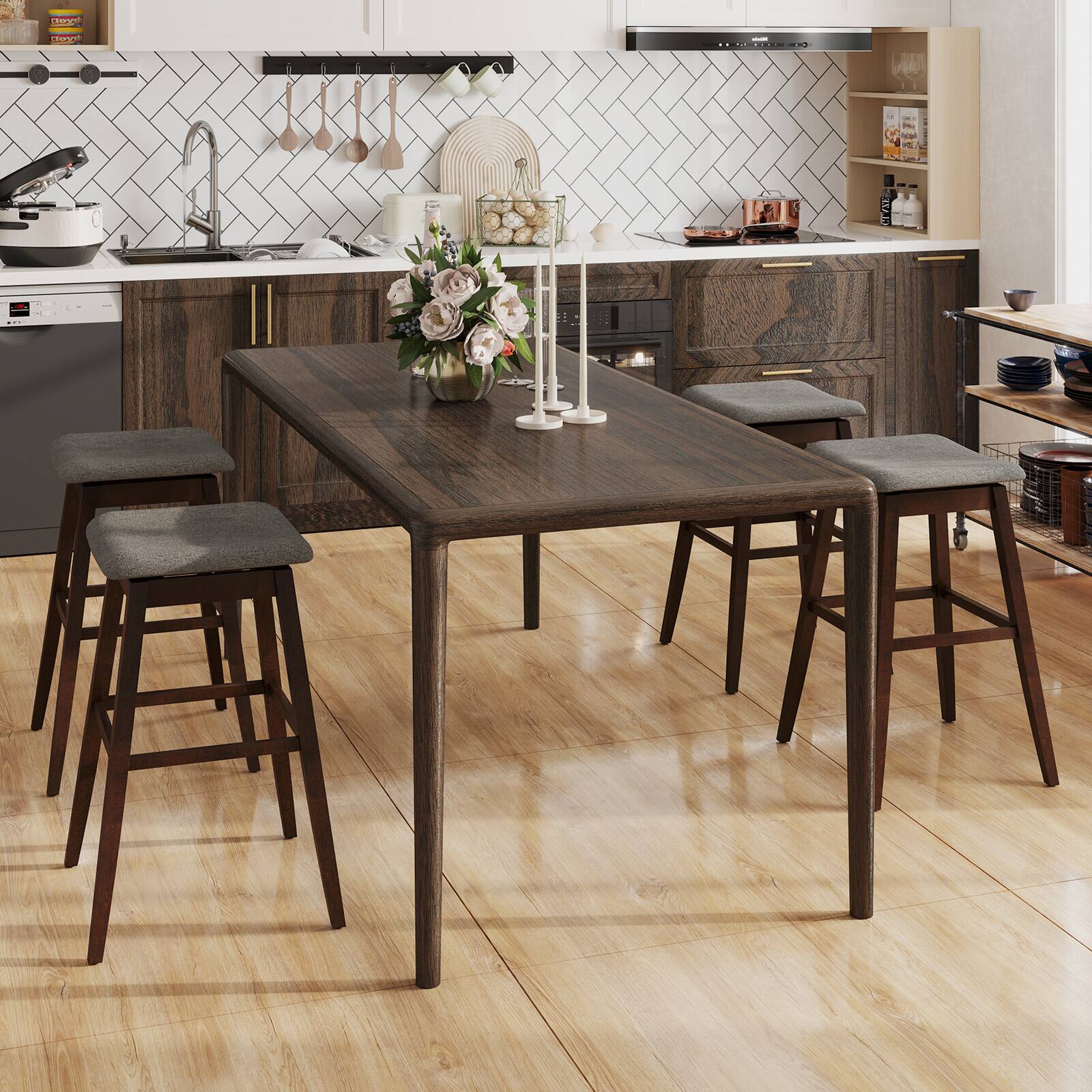 Alt View 7. Gymax - Gymax Set of 2 Swivel Bar Stools 30'' Bar Chairs w/ Padded Contoured Seat & Footrest - Gray, Brown.