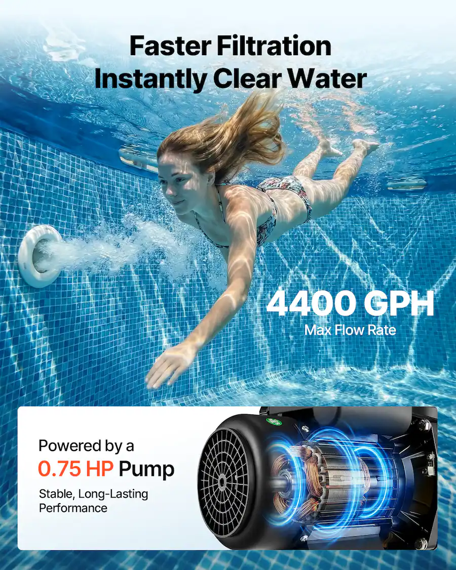 Pool Filter Components VEVOR 16 in Sand Filter Pump for Above Ground Pool, 0.75 HP 4400 GPH ...