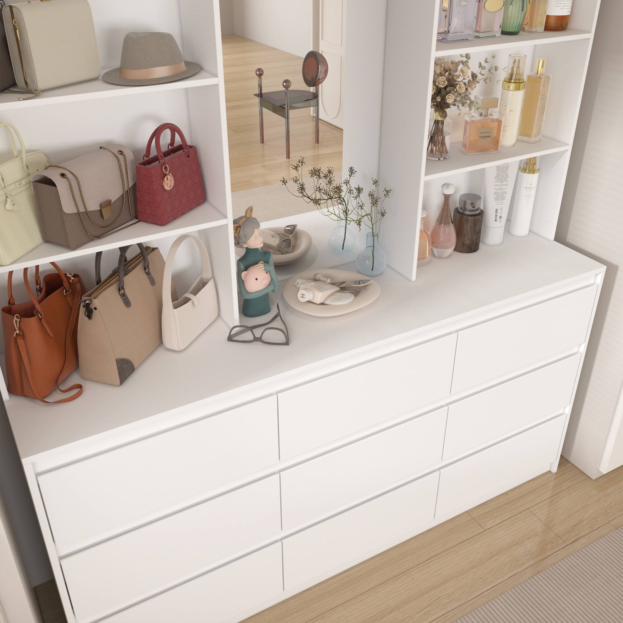 Alt View 4. FUFU & GAGA - FUFU&GAGA Vanity Storage Cabinet with Mirror: Perfect for Closets & Women’s Spaces - White.
