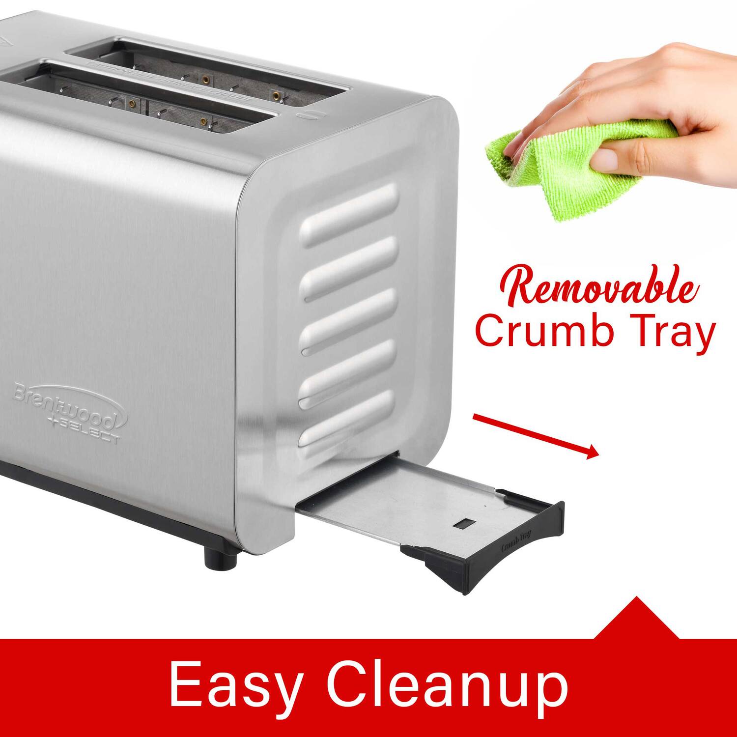 Brentwood 153EE Removable Crumb Tray Easy Cleanup