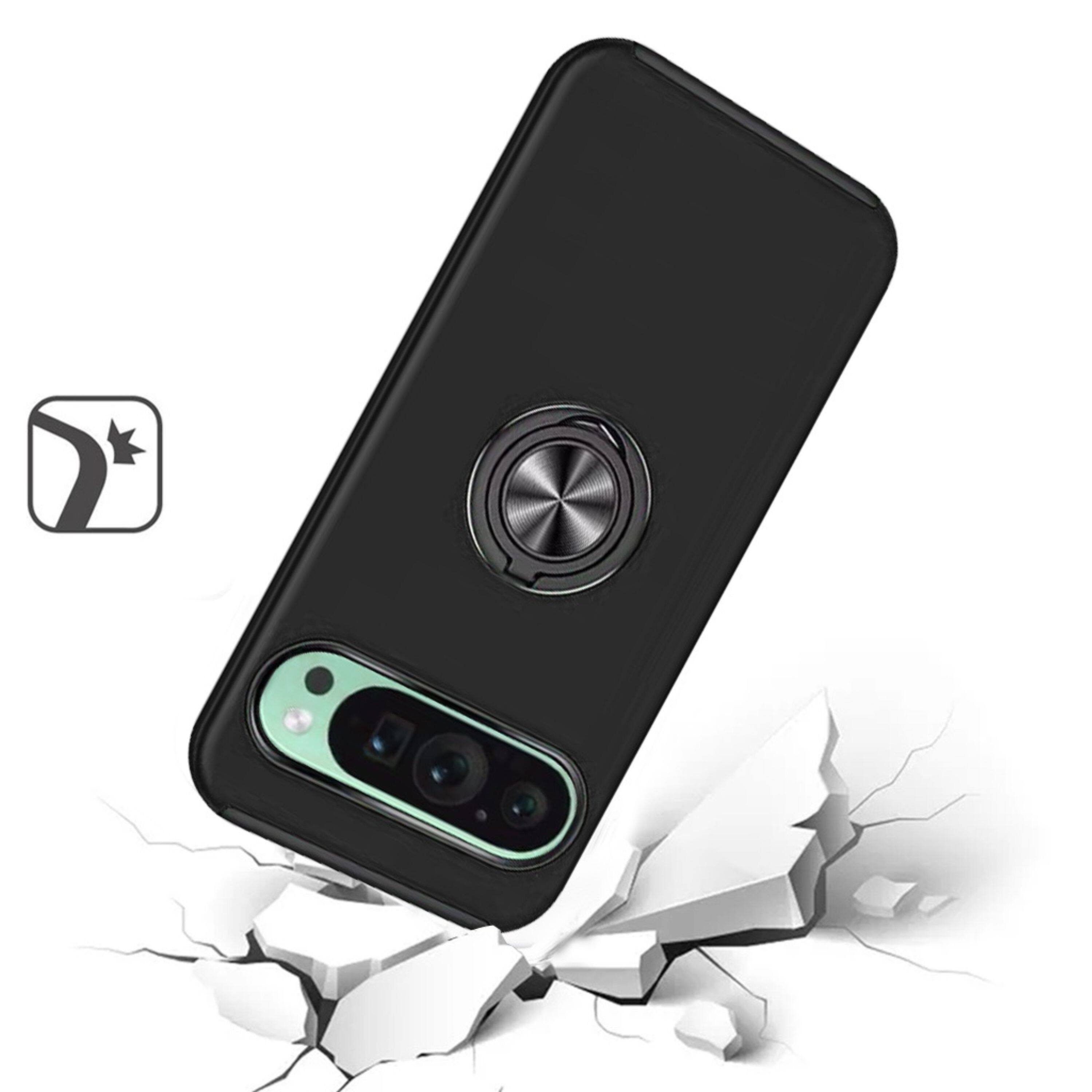Left. Kitcheniva - Dual Layer Magnetic Ring Phone Cover For Google Pixel 9/ 9 Pro Black - Black.