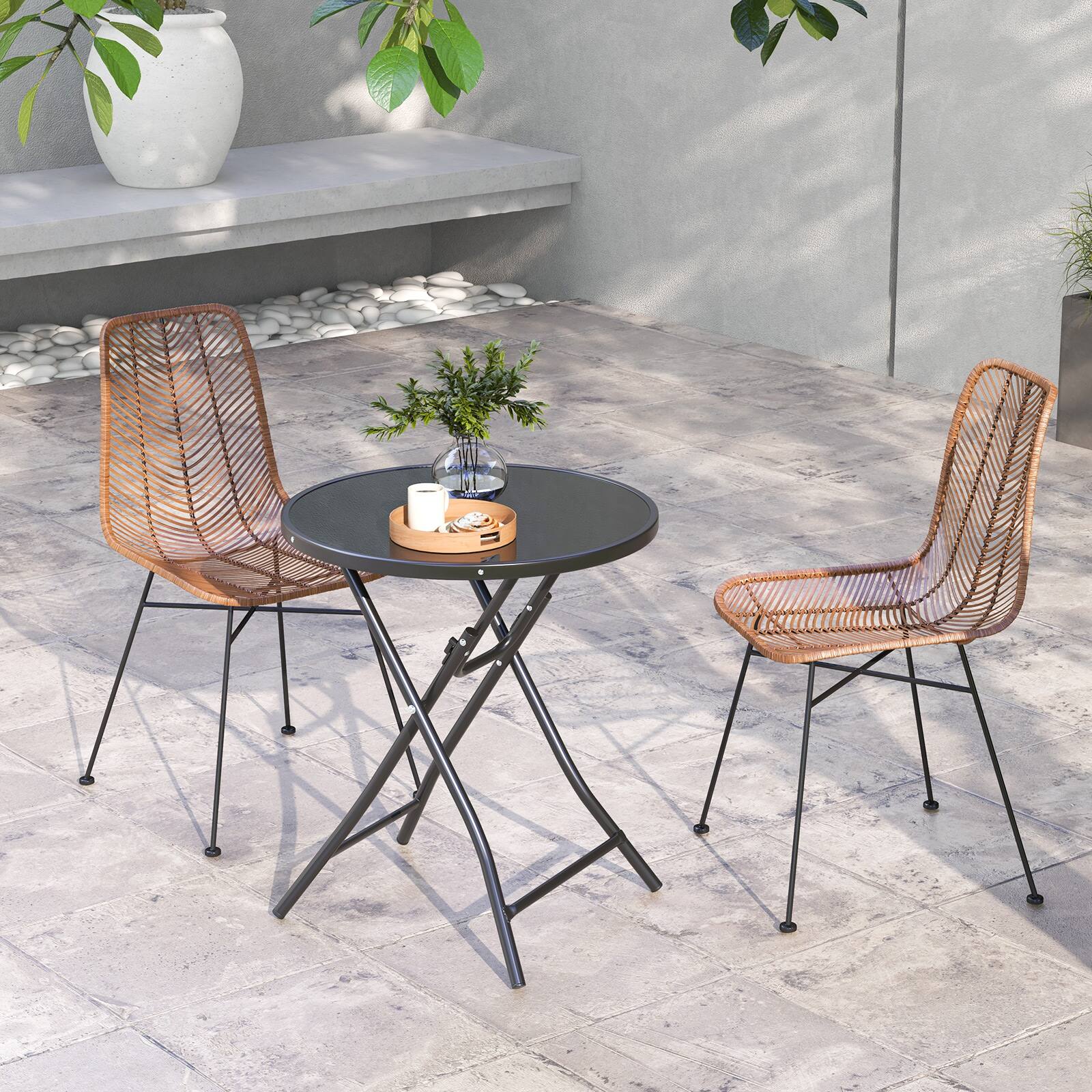 Alt View 3. Costway - Costway 23" Round Folding Table Outdoor Patio Bistro Table with Tempered Glass Tabletop - Black.