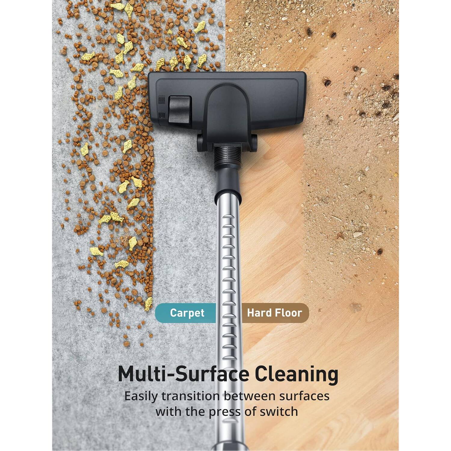 Carpet Hard Floor Multi-Surface Cleaning  
Easily transition between surfaces with the press of switch  

Carpet  
Hard Floor  

Multi-Surface Cleaning  
Easily transition between surfaces with the press of switch