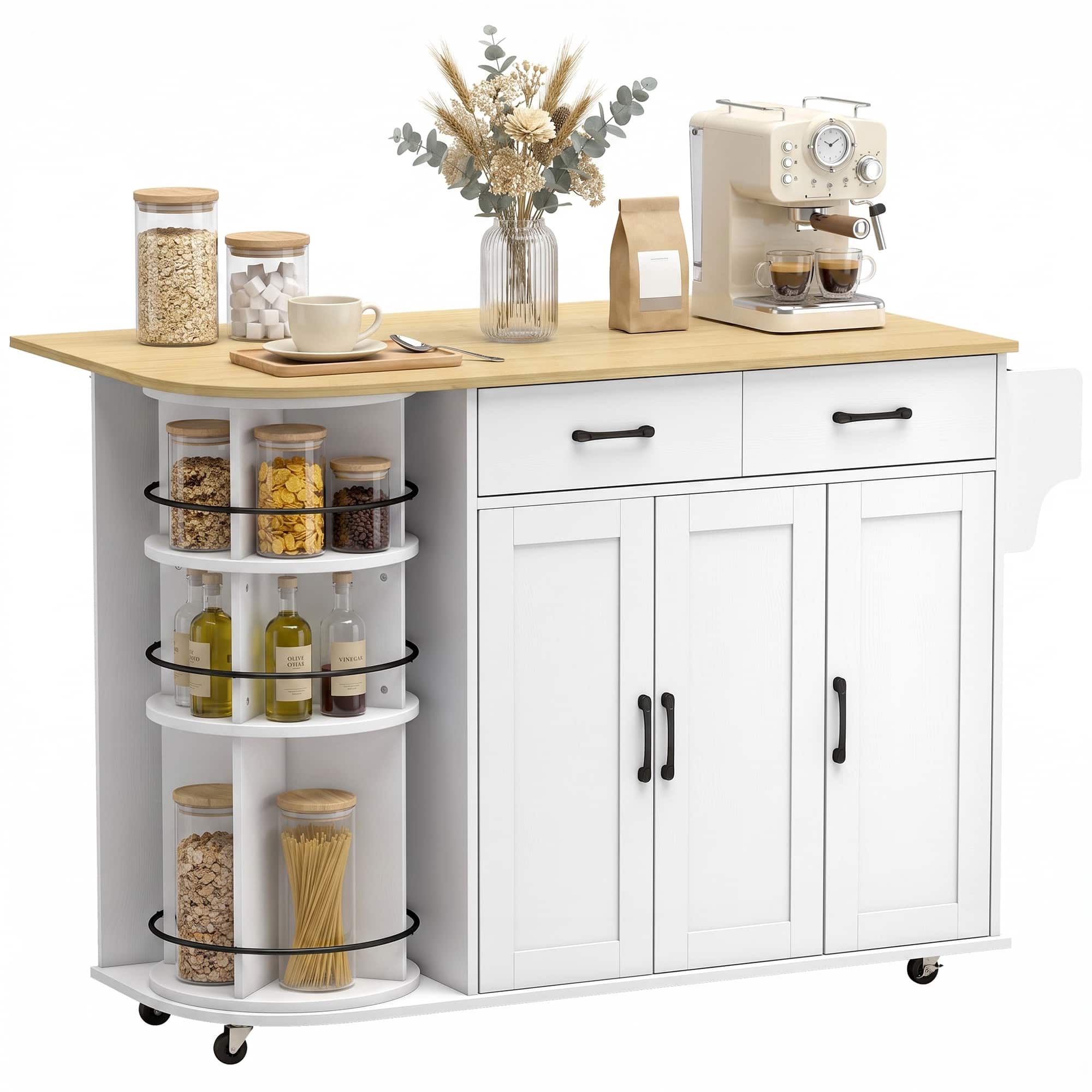 Homcom - Kitchen Island with Power Outlet and Drop Leaf - White