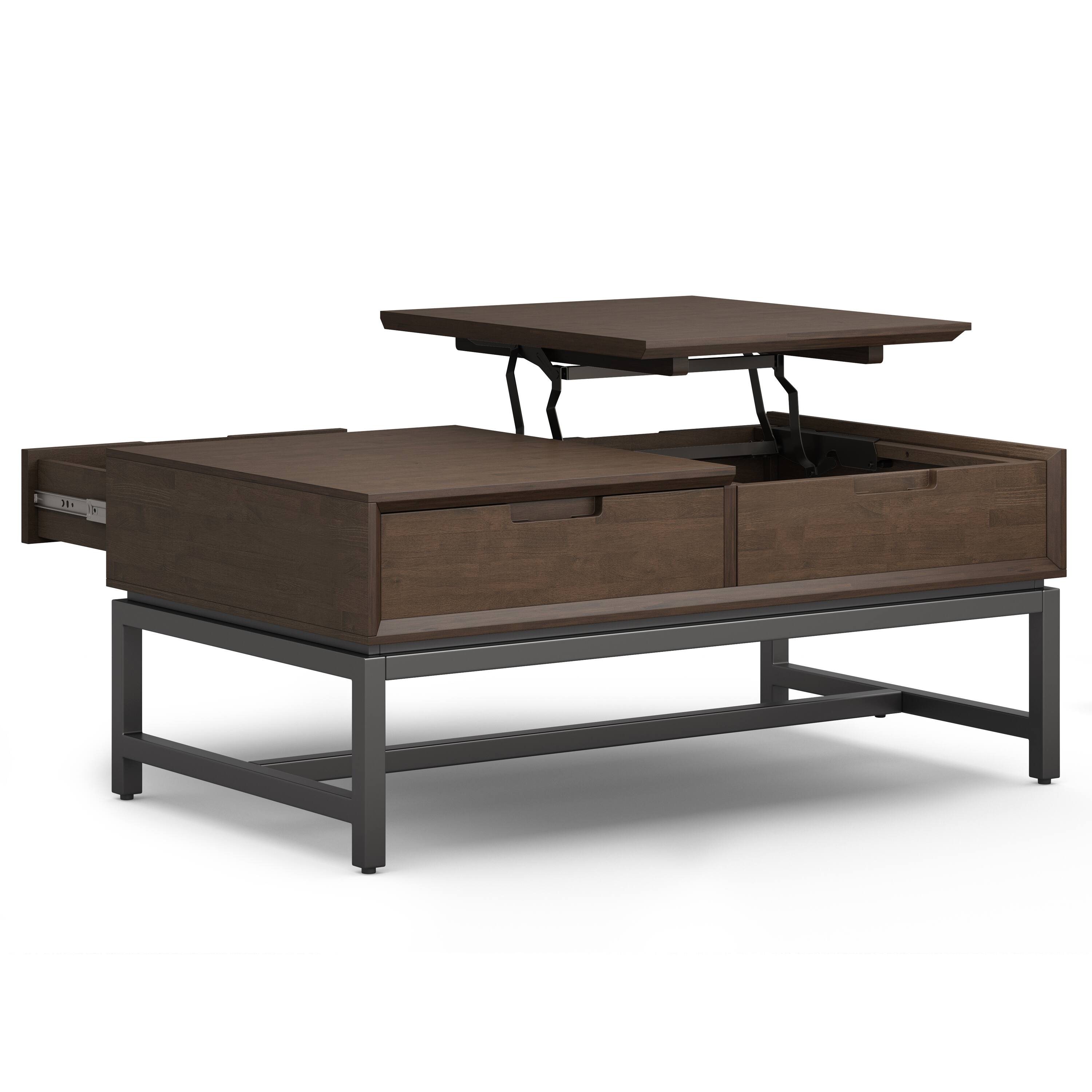 Back. Simpli Home - Banting SOLID HARDWOOD 48 inch Wide Rectangle Modern Industrial Lift Top Coffee Table in Walnut Brown - Walnut Brown.
