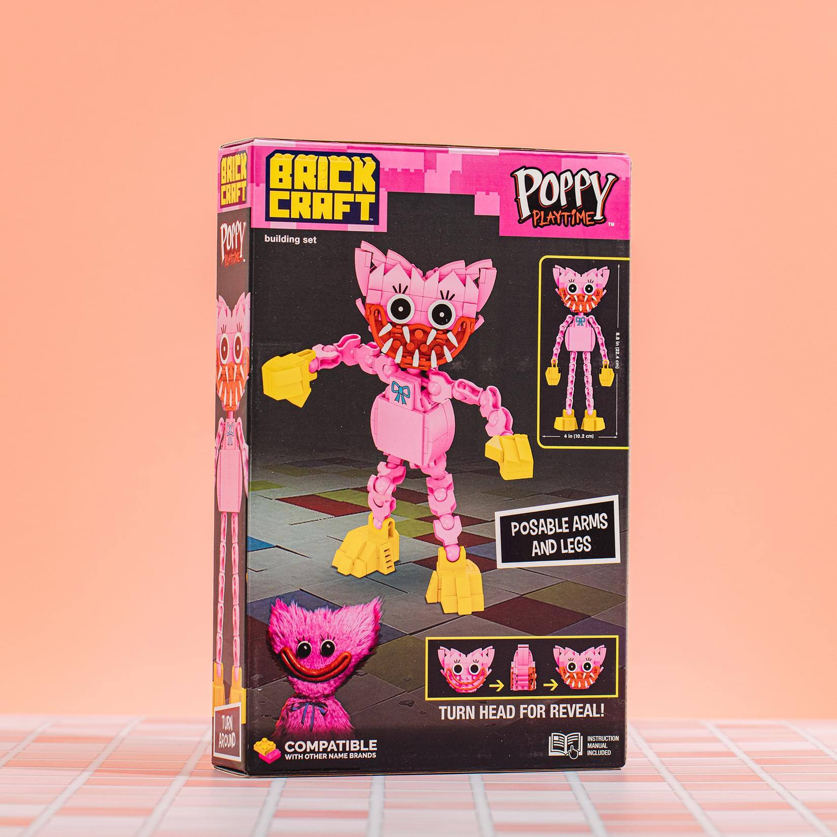 BRICK CRAFT building set  
Poppy Playtime  
9P  
POSABLE ARMS AND LEGS  
TURN HEAD FOR REVEAL!  
INSTRUCTION INCLUDED  
COMPATIBLE WITH OTHER NAME BRANDS