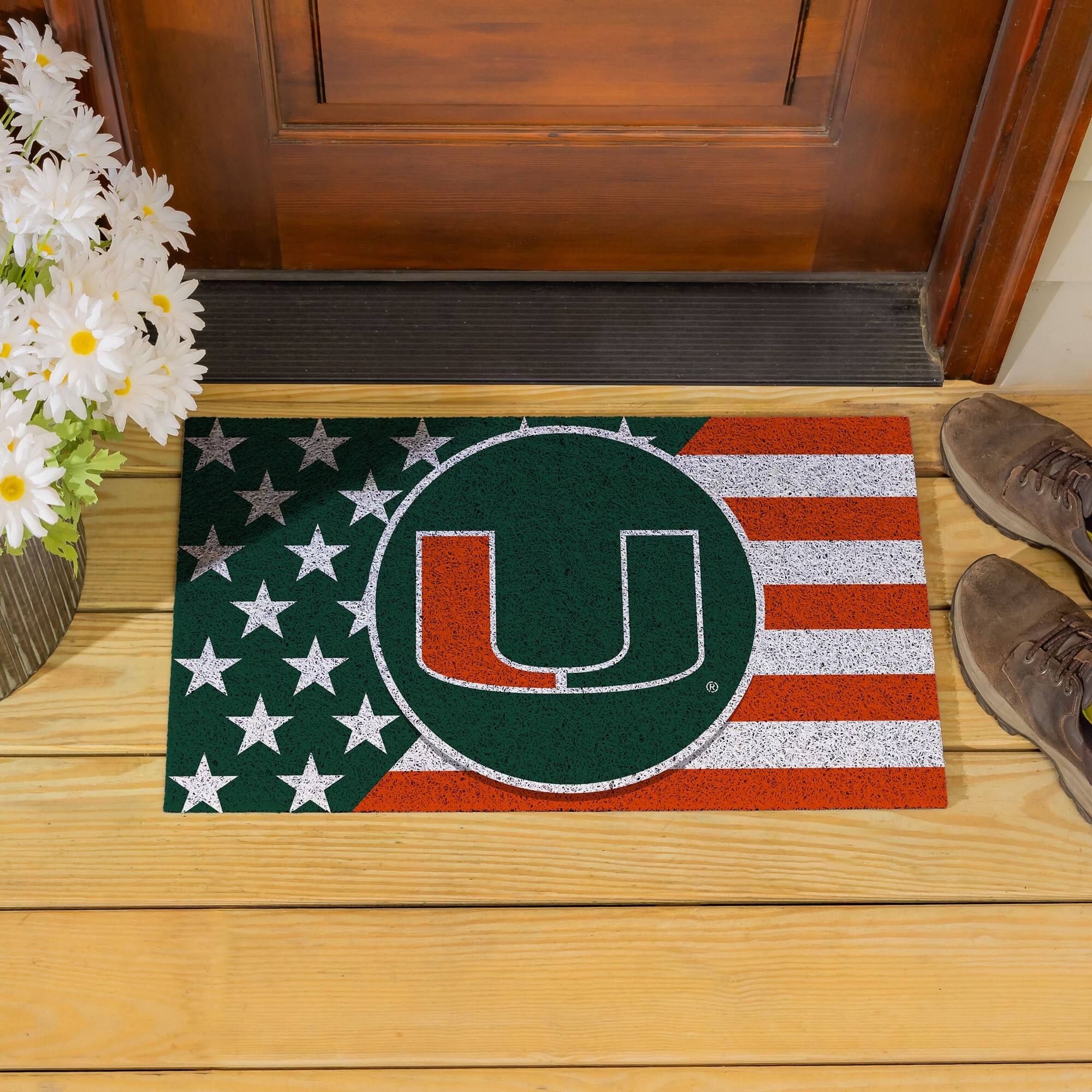 Alt View 3. Evergreen Enterprises - Miami Hurricanes 16" x 28" Stars & Stripes Patriotic Turf Mat - Multicolor.