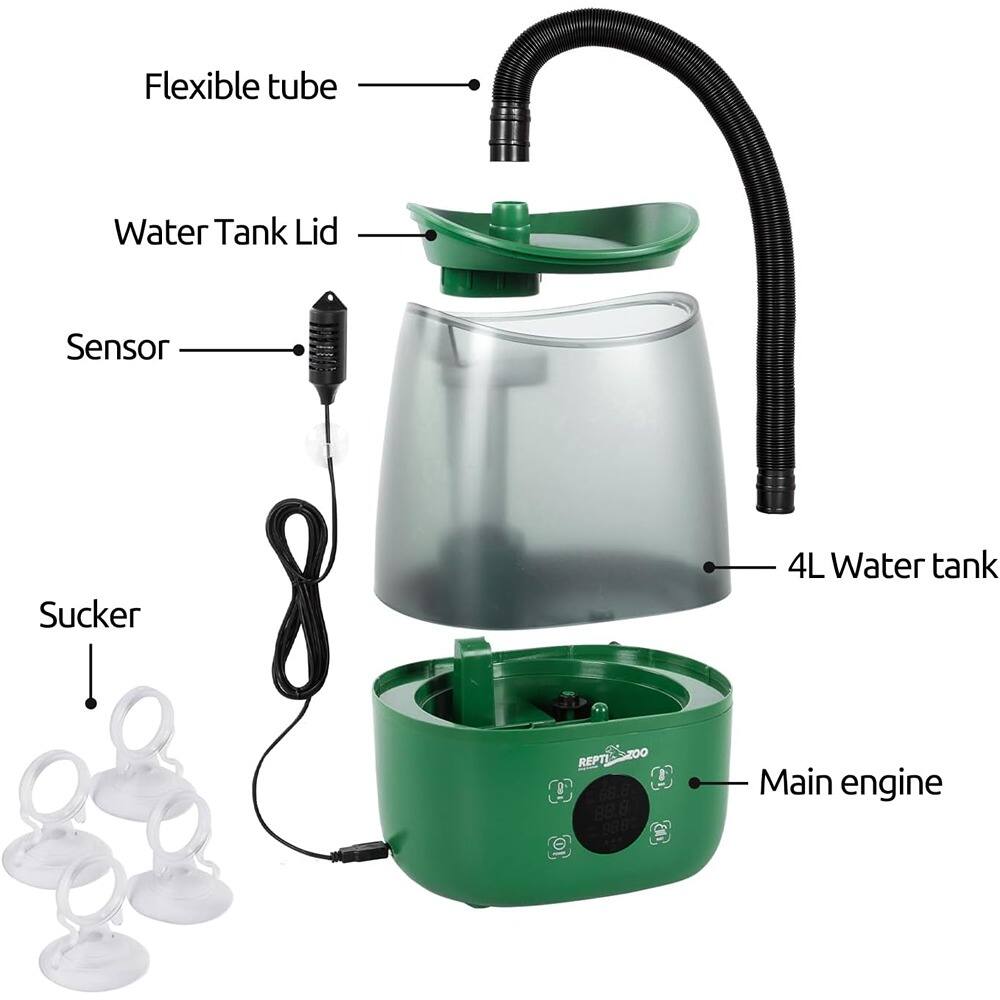 - Flexible tube
- Water Tank Lid
- Sensor
- Sucker
- 4L Water tank
- Main engine