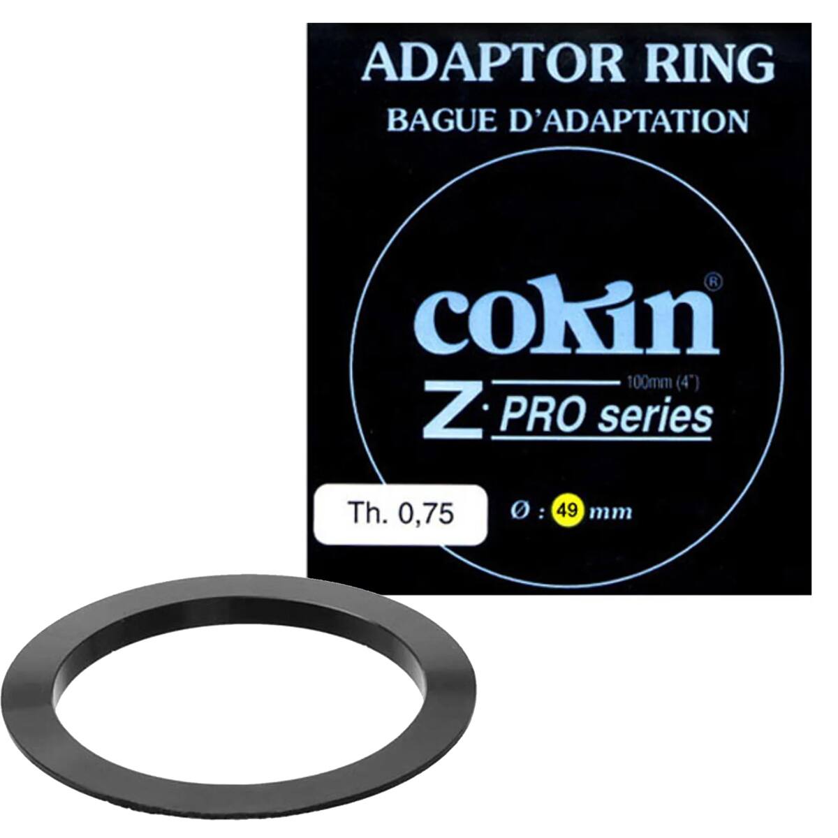 ADAPTOR RING  
BAGUE D'ADAPTATION  

cokin 100mm (4") Z PRO series  
Th. 0,75  
Ø : 49 mm