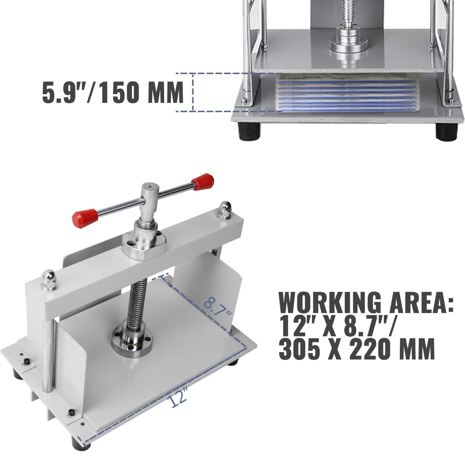 5.9"/150 MM

WORKING AREA: 12" X 8.7"/ 305 X 220 MM