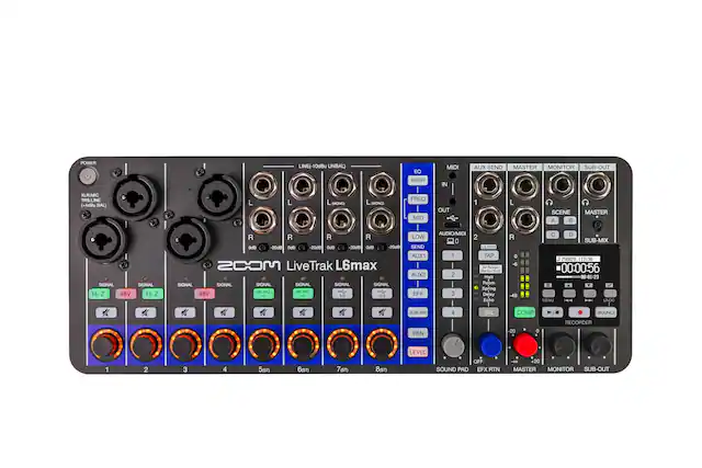 POWER LINEI-10dBu UNBAL EQ HIGH MIDI IN AUX SEND MASTER MONITOR SUB-OUT XLR MIC TRS: LINE (+4dBu BAL) - L L L MONDI L MMONC FREQ MID OUT 1 L SCENE A MASTER SUCINAL SKINAL Hi-Z 48V Hi-Z R R R R DIR 2028 Cd -20d0 0di 204 Dell 208 MCOS LiveTrak L6max SICINAL SIGINAL SIGNAL SIGNAL SIGNAL SIGNAL 48V MONO MONO =2 1 2 14 AUDIO/MID LOW 2 SEND LEARN AUX1 1 TAP Al Noise Reduction SXUA 2 Hall Room Spring LIX 3 Delay Echo - SUB-MX 4 SEL C R SUB-MIX O to 21 113130 00:00:56 00-01/2 . -48 MENU - - LNDO COMP ROLNCE RECORDER PAN -20 a LEVEL 1 2 3 4 5rm 6sm 7(ST) B(sn OFF SOUND PAD EFX RTN i +