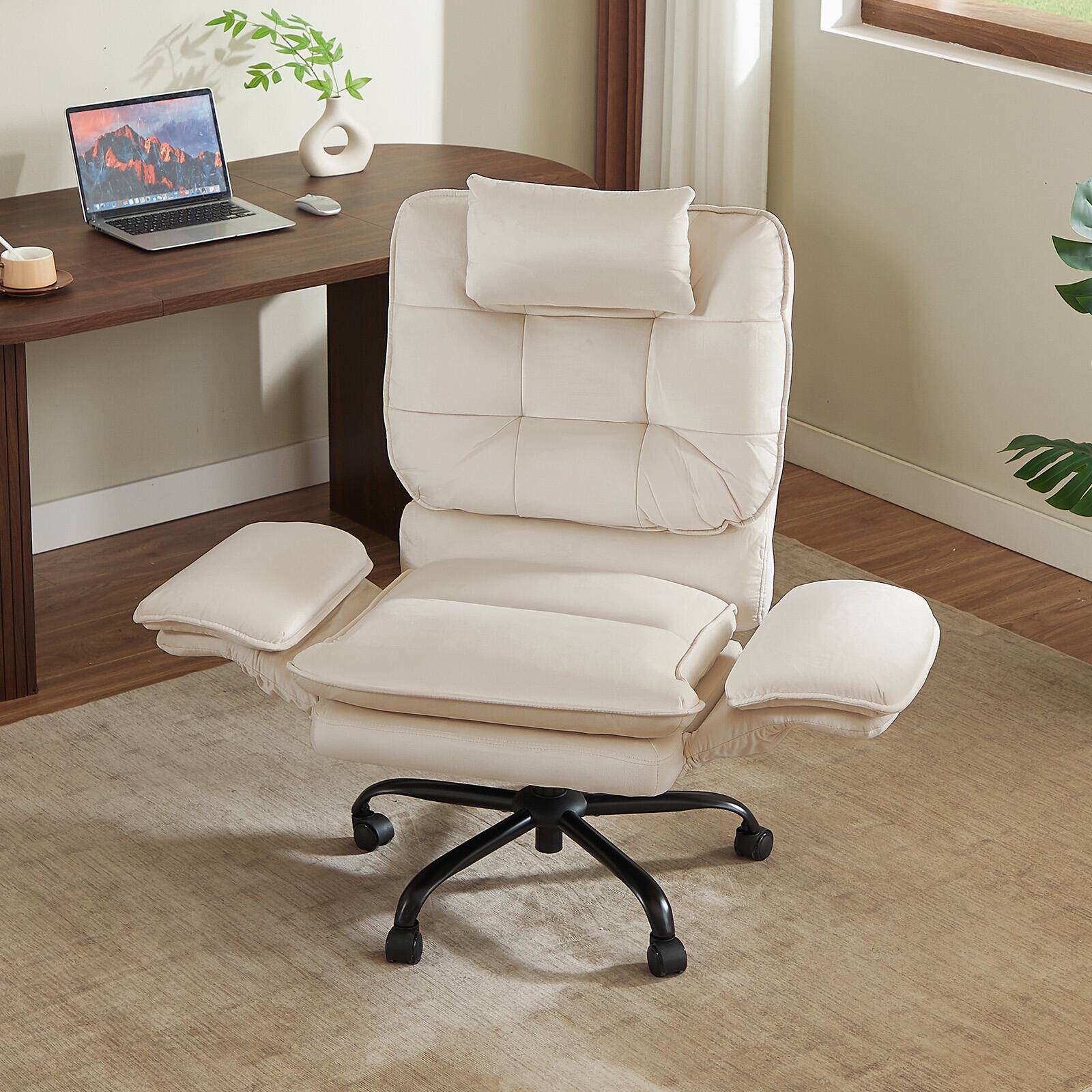 Alt View 2. Bestier - Office Cross-Legged Chair with Ergonomic Headrest, Flip-up Armrest & Adjustable Backrset for Home Office - White.