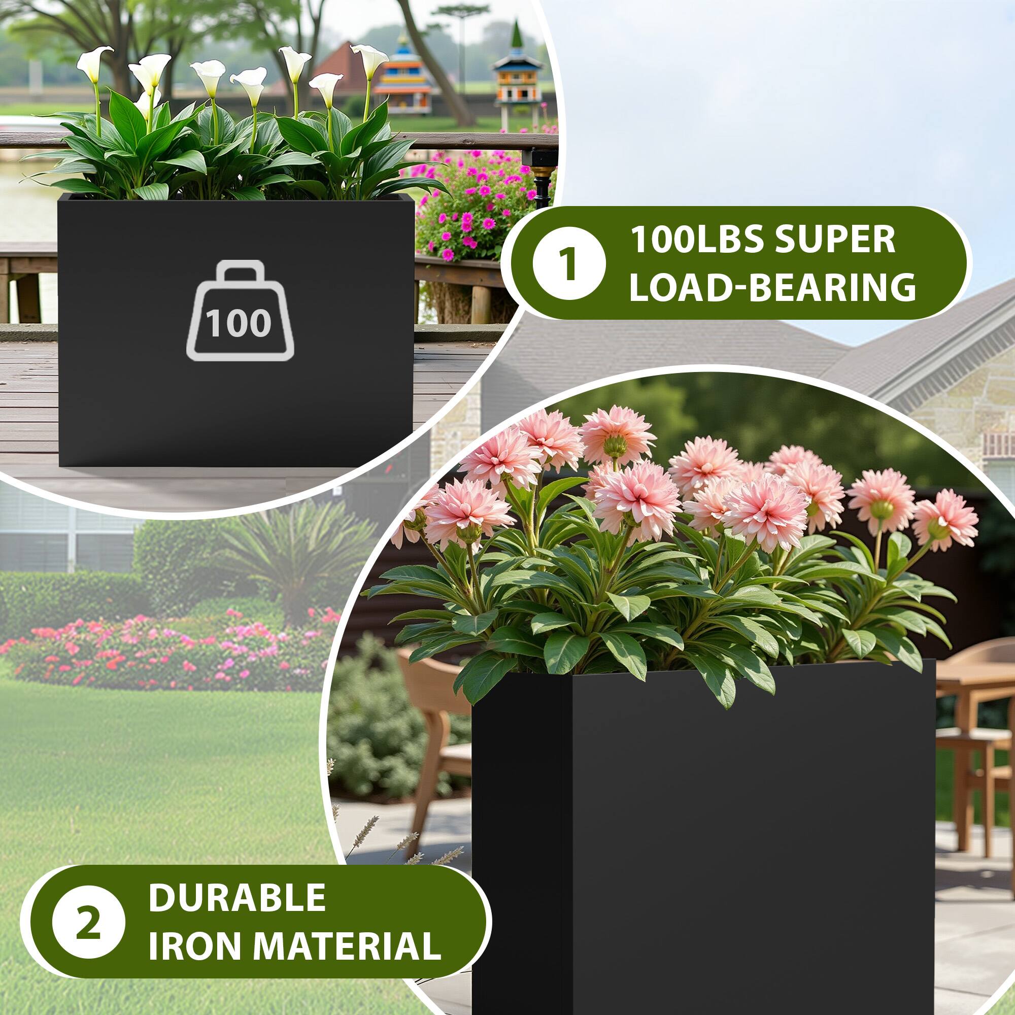 1. 100LBS SUPER LOAD-BEARING  
2. DURABLE IRON MATERIAL