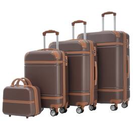 TinyHomie - Hardshell Luggage Sets 4 Pieces 20+24+28in Luggages and Cosmetic Case Spinner Suitcase with TSA Lock Lightweight - Brown