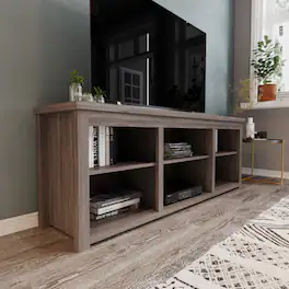 Emma + Oliver - Sienna Cube Style TV Stand for up to 80" TV's - 65" Media Console with 6 Open Storage Shelves - Gray Wash Oak