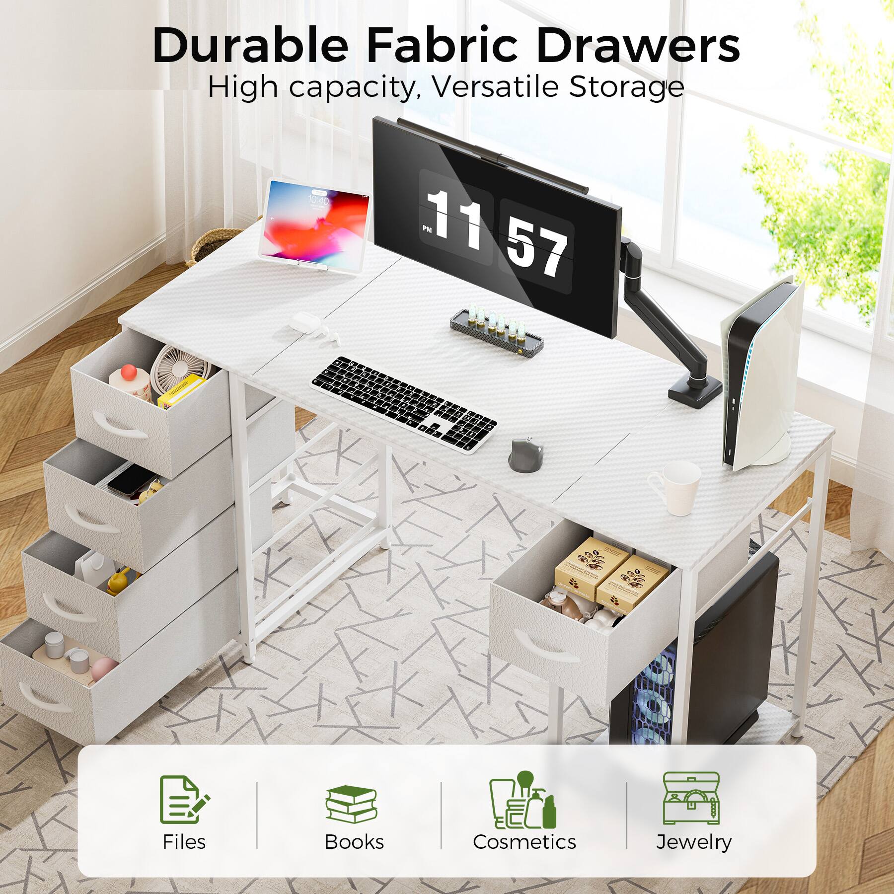Durable Fabric Drawers, High capacity, Versatile Storage - Files, Books, Cosmetics, Jewelry