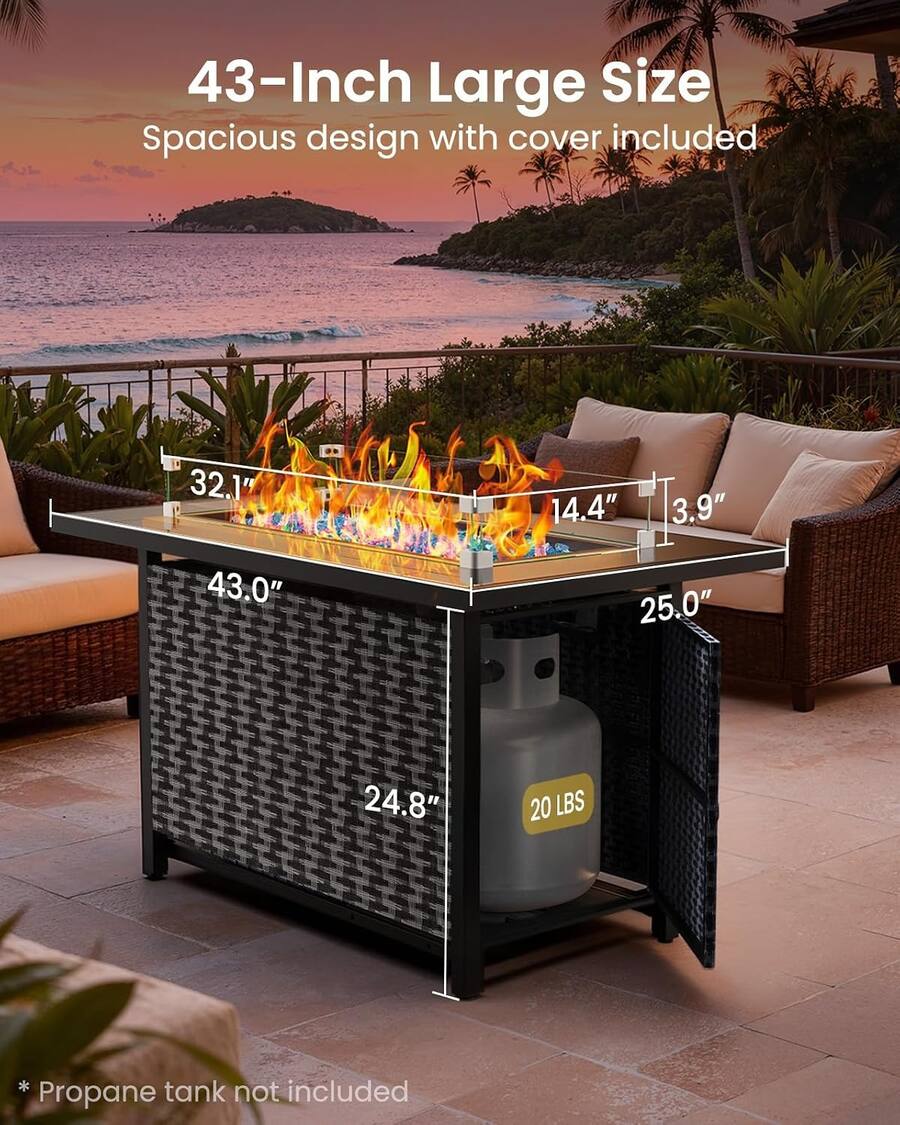 Triangular Fire Table Ciays 43 Inch Propane Fire Pit Table, 60,000 BTU CSA Listed Outdoor Gas ...