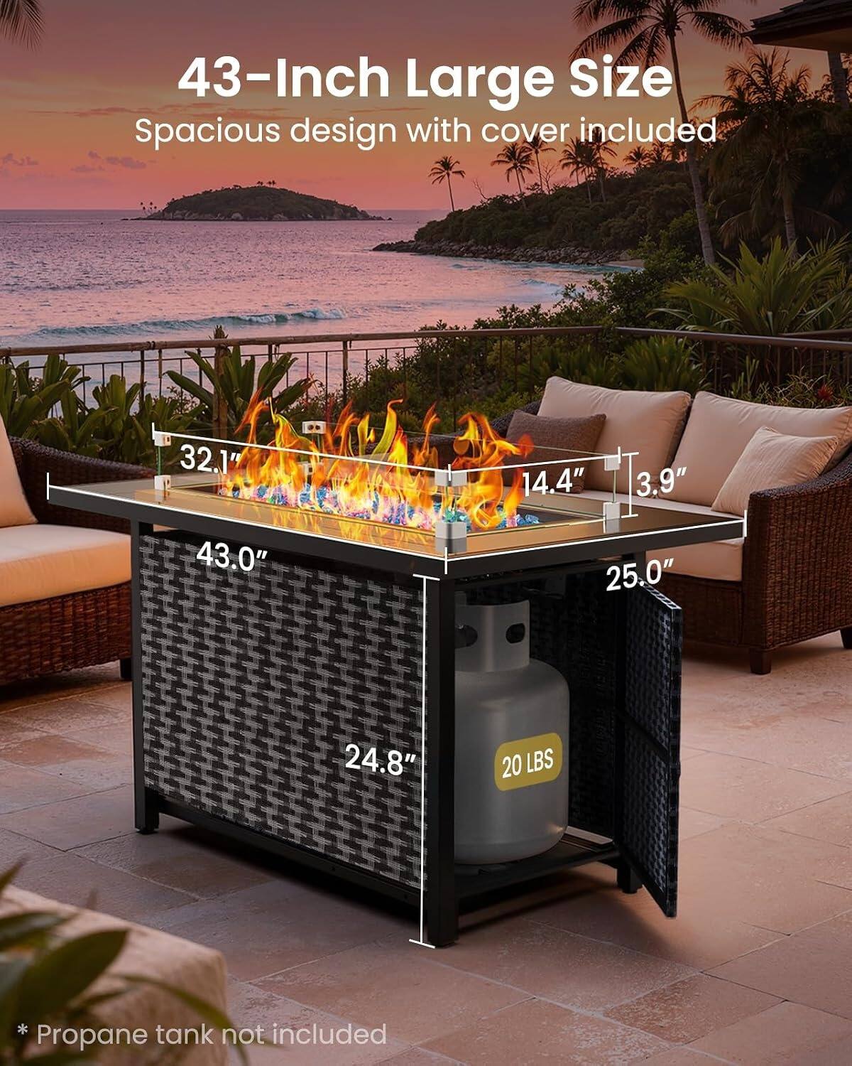 43-Inch Large Size Spacious design with cover included

32.1"
14.4"
3.9"
43.0"
25.0"
24.8"

20 LBS

* tank included *Propane not included