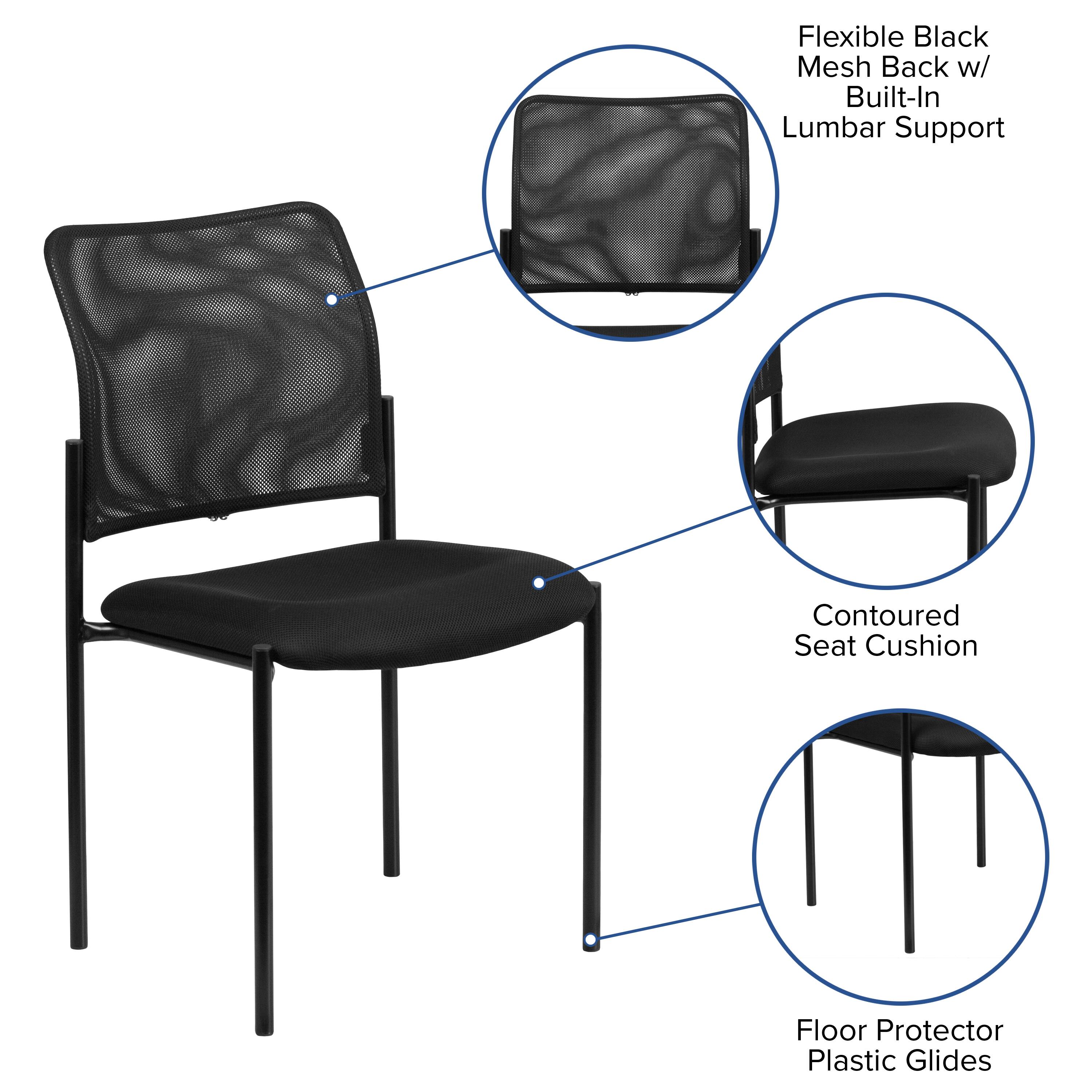 Flexible Black Mesh Back w/ Built-In Lumbar Support  
Contoured Seat Cushion  
Floor Protector Plastic Glides
