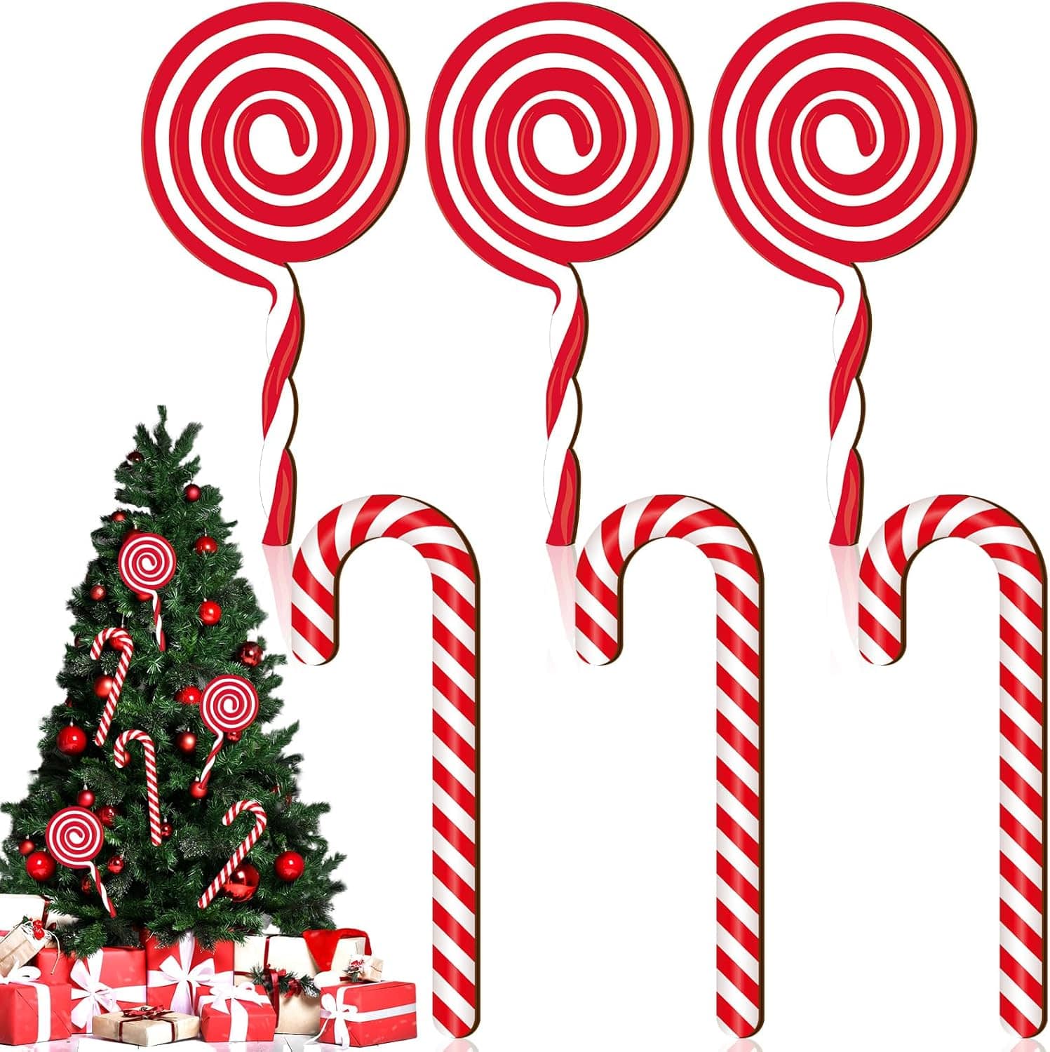 PARKER SLATER - 2-Pc 5.5-Ft Inflatable Candy Canes – Red & White Christmas Yard Decor - Red + White