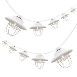 Jonathan Y - 10-Light Indoor/Outdoor 10 ft. Rustic Farmhouse LED G40 Metal Cage Shade String Lights - White
