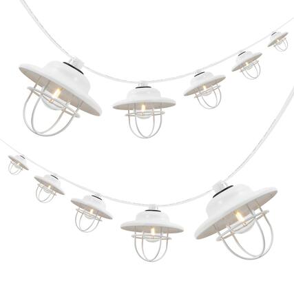Front. Jonathan Y - 10-Light Indoor/Outdoor 10 ft. Rustic Farmhouse LED G40 Metal Cage Shade String Lights, White - White.