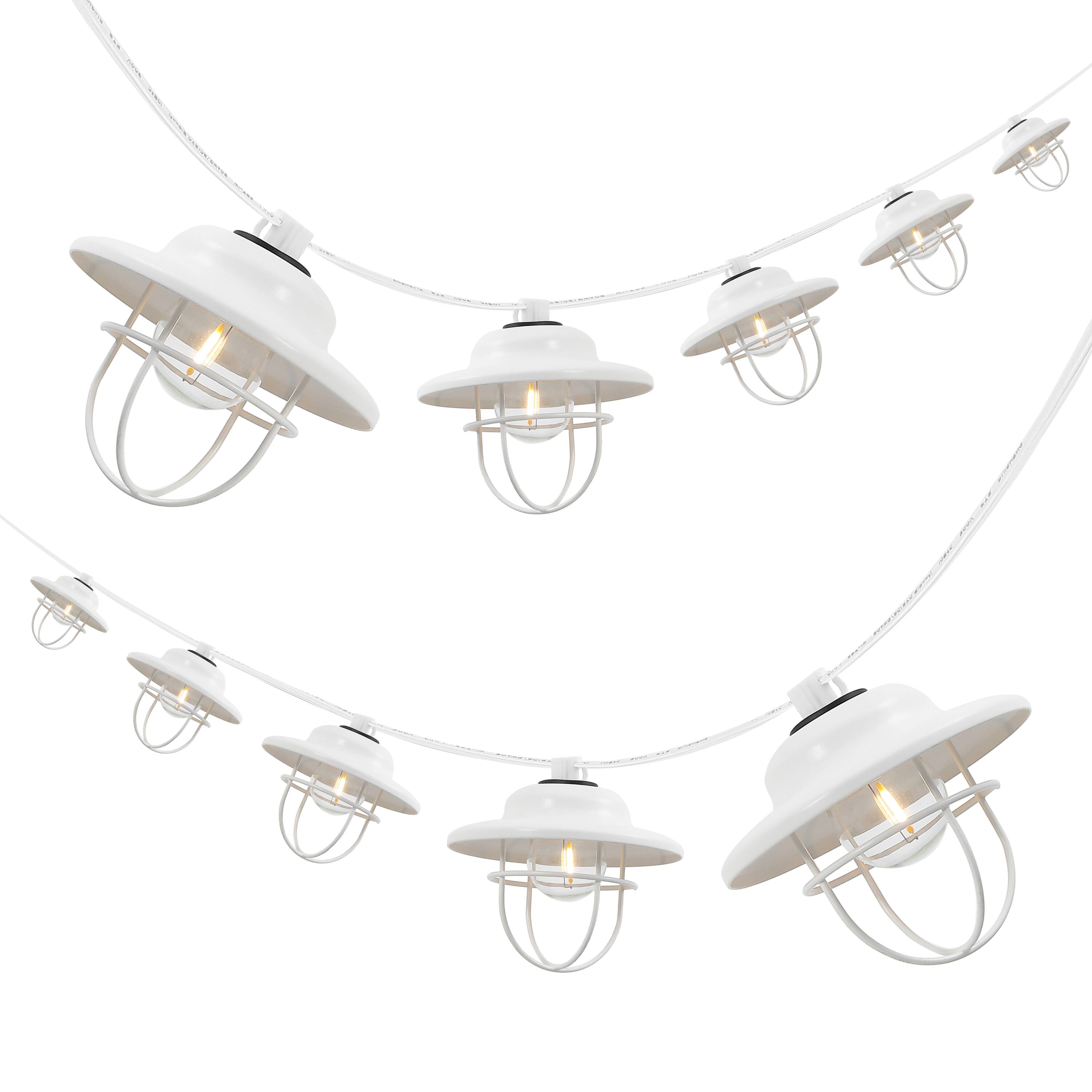 Front. Jonathan Y - 10-Light Indoor/Outdoor 10 ft. Rustic Farmhouse LED G40 Metal Cage Shade String Lights, White - White.