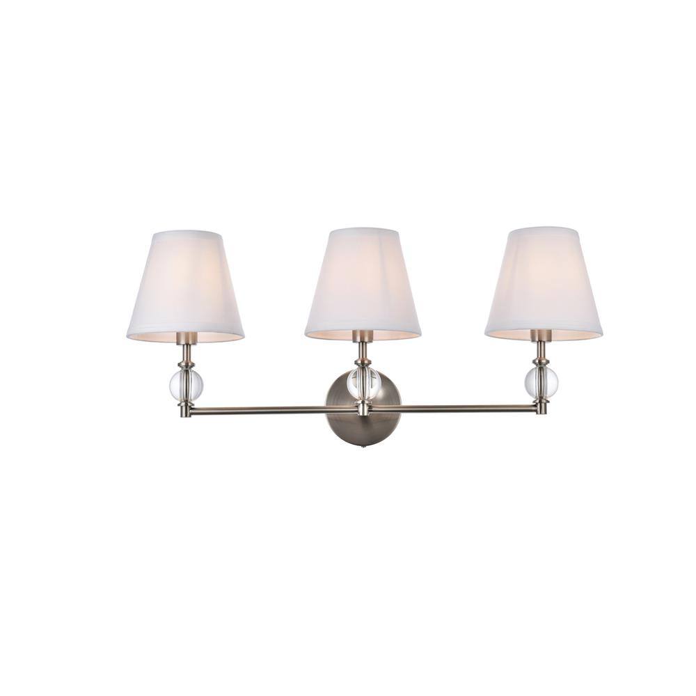 Alt View 3. Living District - Bethany 3 lights bath sconce in satin nickel with white fabric shade - Satin Nickel And White Fabric Shade.