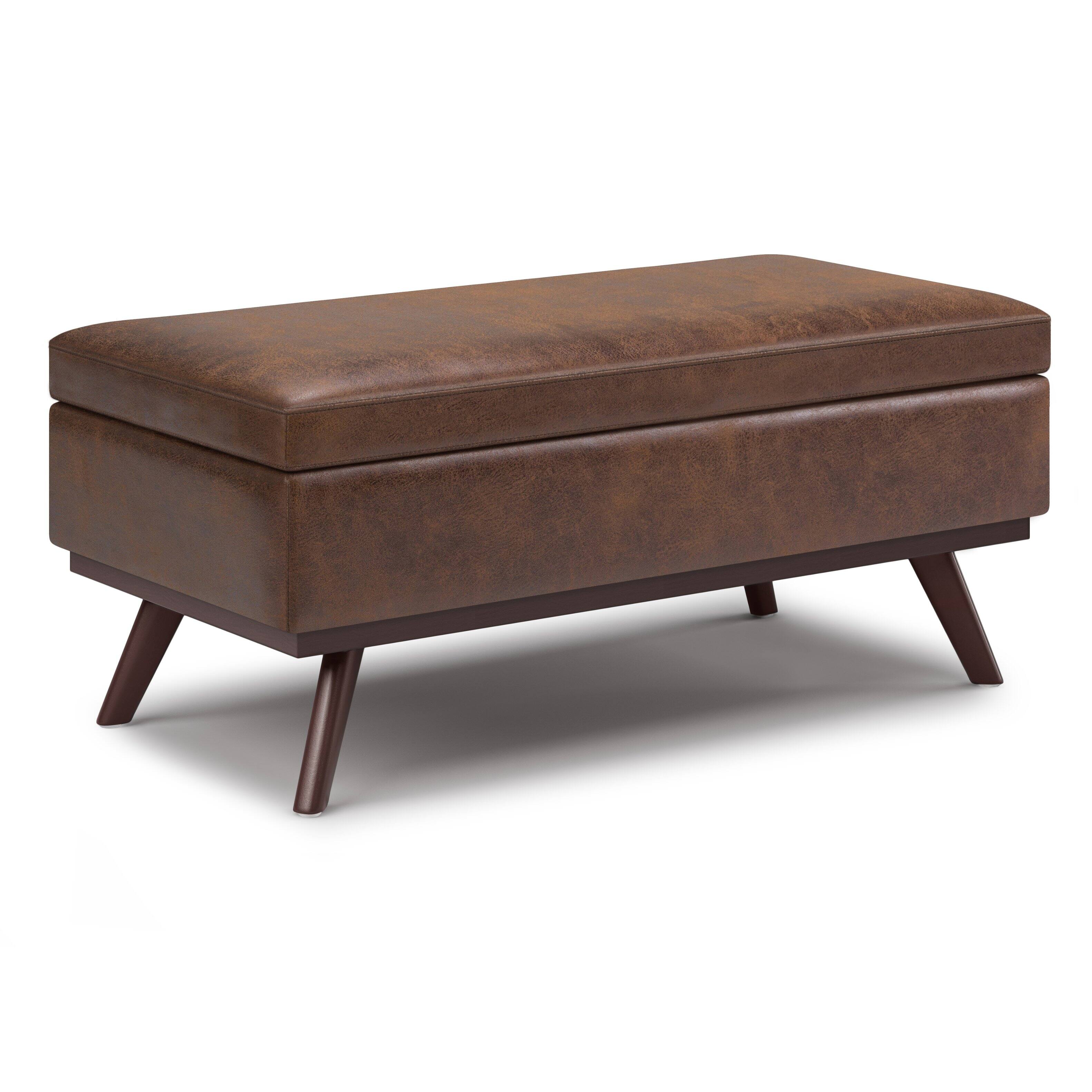 Angle. Simpli Home - Owen Lift Top Large Coffee Table Storage Ottoman - Distressed Chestnut Brown.