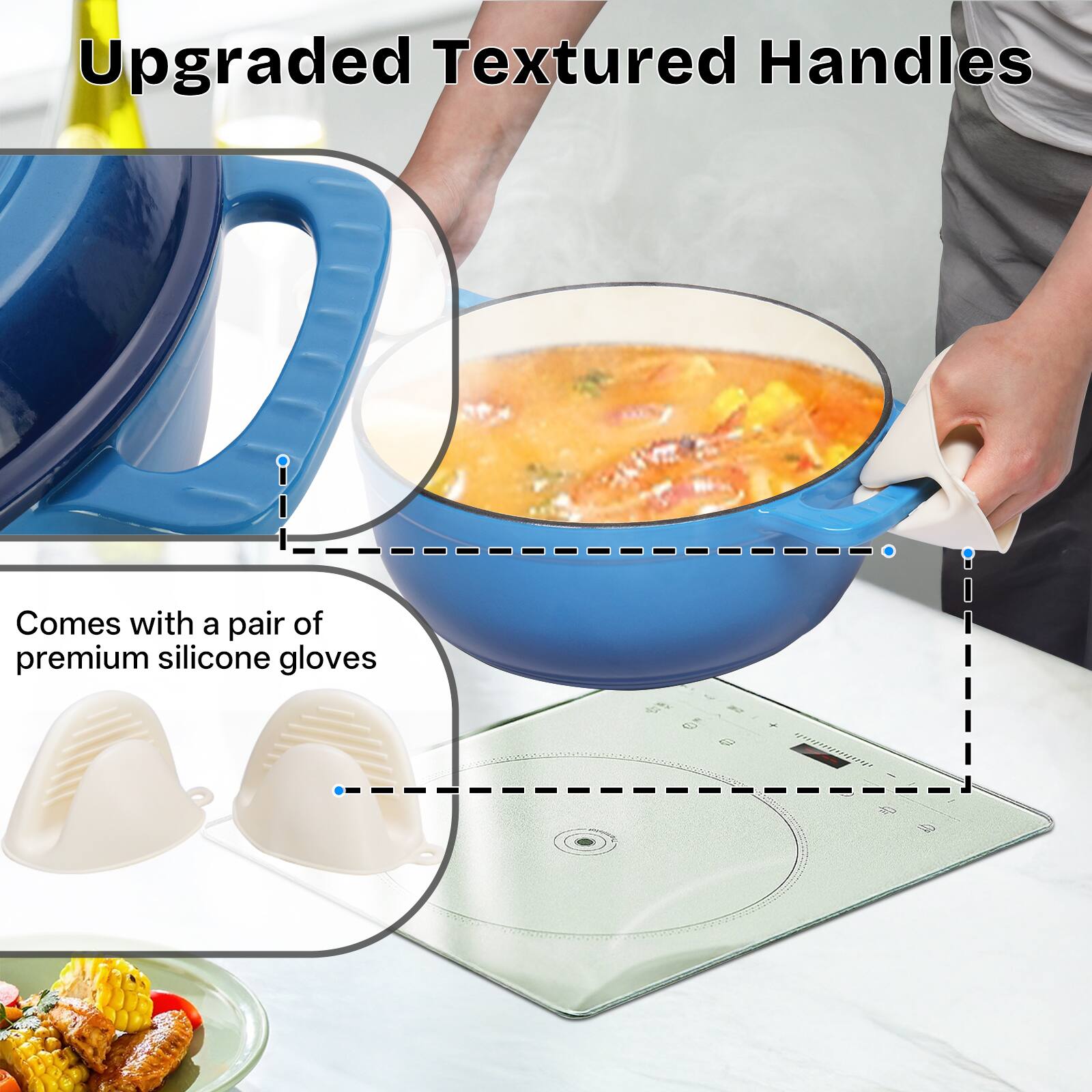 Upgraded Textured Handles

Comes with a pair of premium silicone gloves