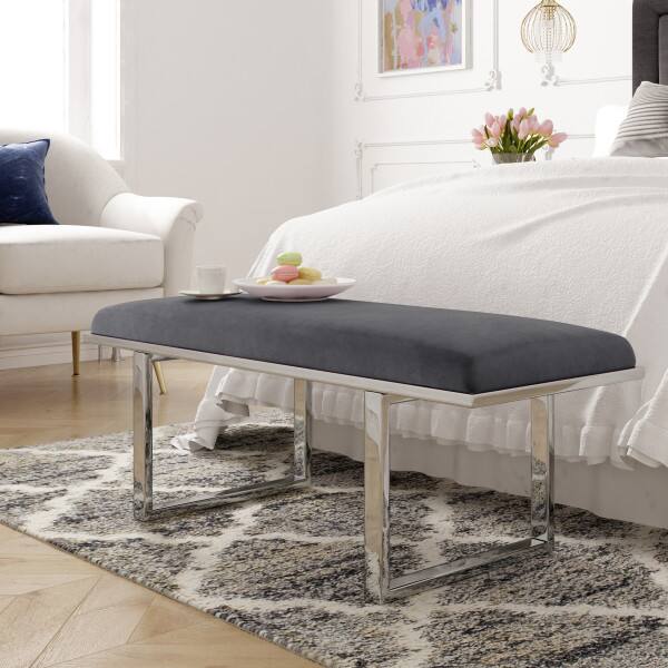 Angle. Elle Decor - Elle Decor Remi Bench, Dark Grey - Dark Gray.
