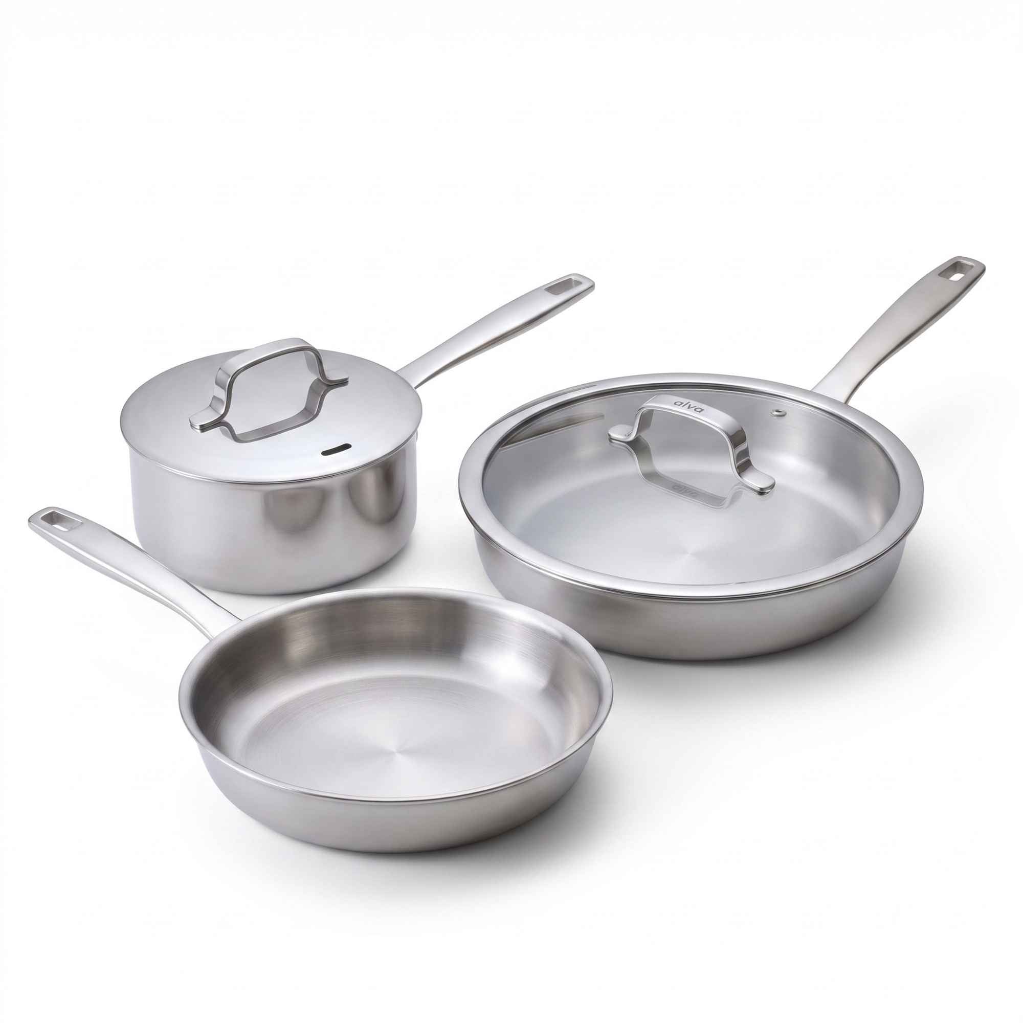 Front. Alva - Maestro 5-Piece 5-Ply Stainless Steel Cookware Set - Silver.