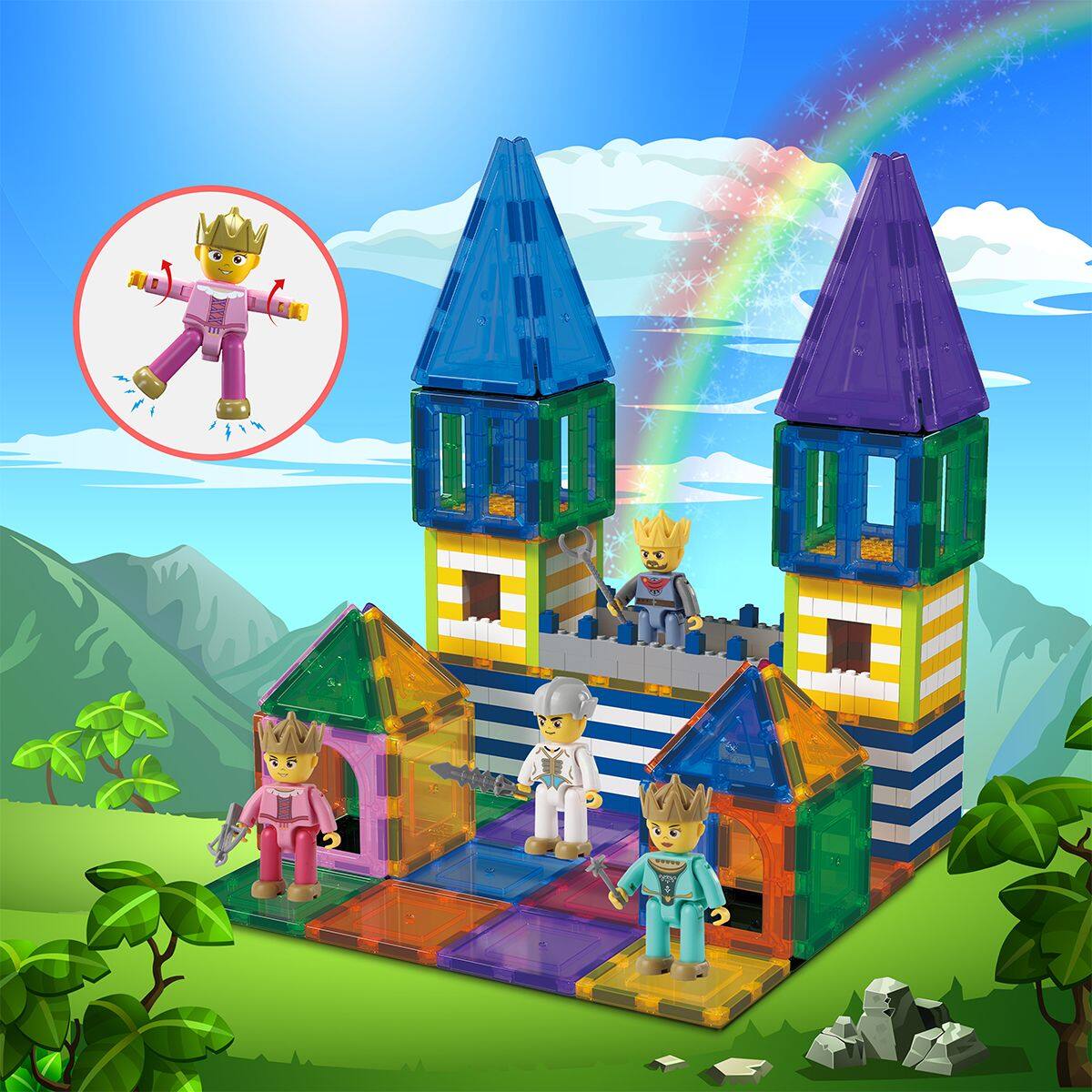 Alt View 1. PicassoTiles - PICASSO-TILES Medieval King & Knights Magnetic Action Figures, Magnet Expansion Set for Building Tile Blocks for Kids.