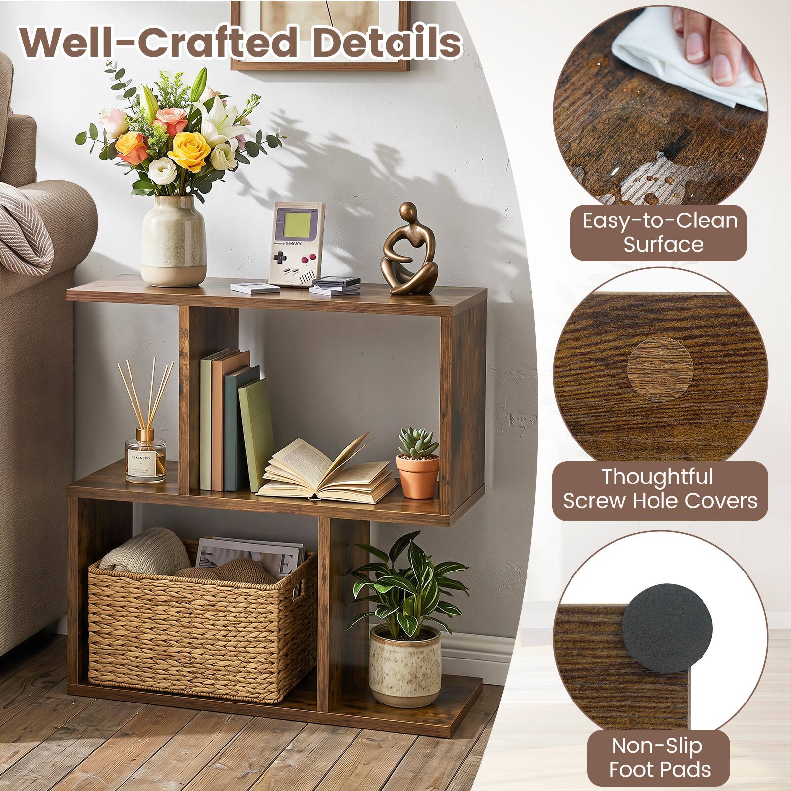 Well-Crafted Details

- Easy-to-Clean Surface
- Thoughtful Screw Hole Covers
- Non-Slip Foot Pads