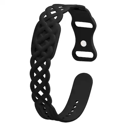 Front. Fintie - Braided Silicone Band for Google Fitbit Air, Breathable Hollow-out Band Ultra-Soft Silicone Replacement Strap - Black.