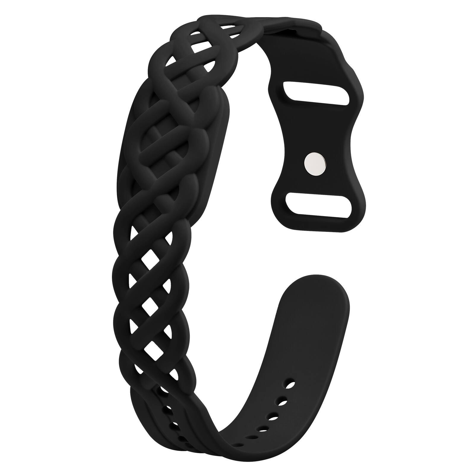 Front. Fintie - Braided Silicone Band for Google Fitbit Air, Breathable Hollow-out Band Ultra-Soft Silicone Replacement Strap - Black.