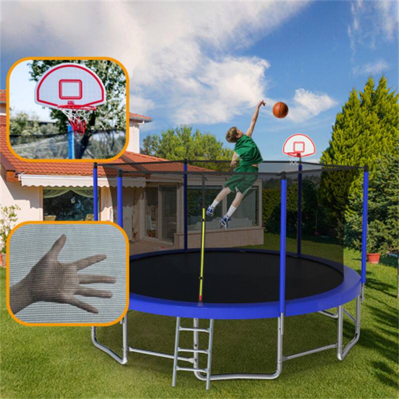 Alt View 1. HTUTWOO - 16FT Trampoline with Balance Bar & Basketball Hoop & Ball - Outdoor Trampoline with Enclosure Net - Blue.