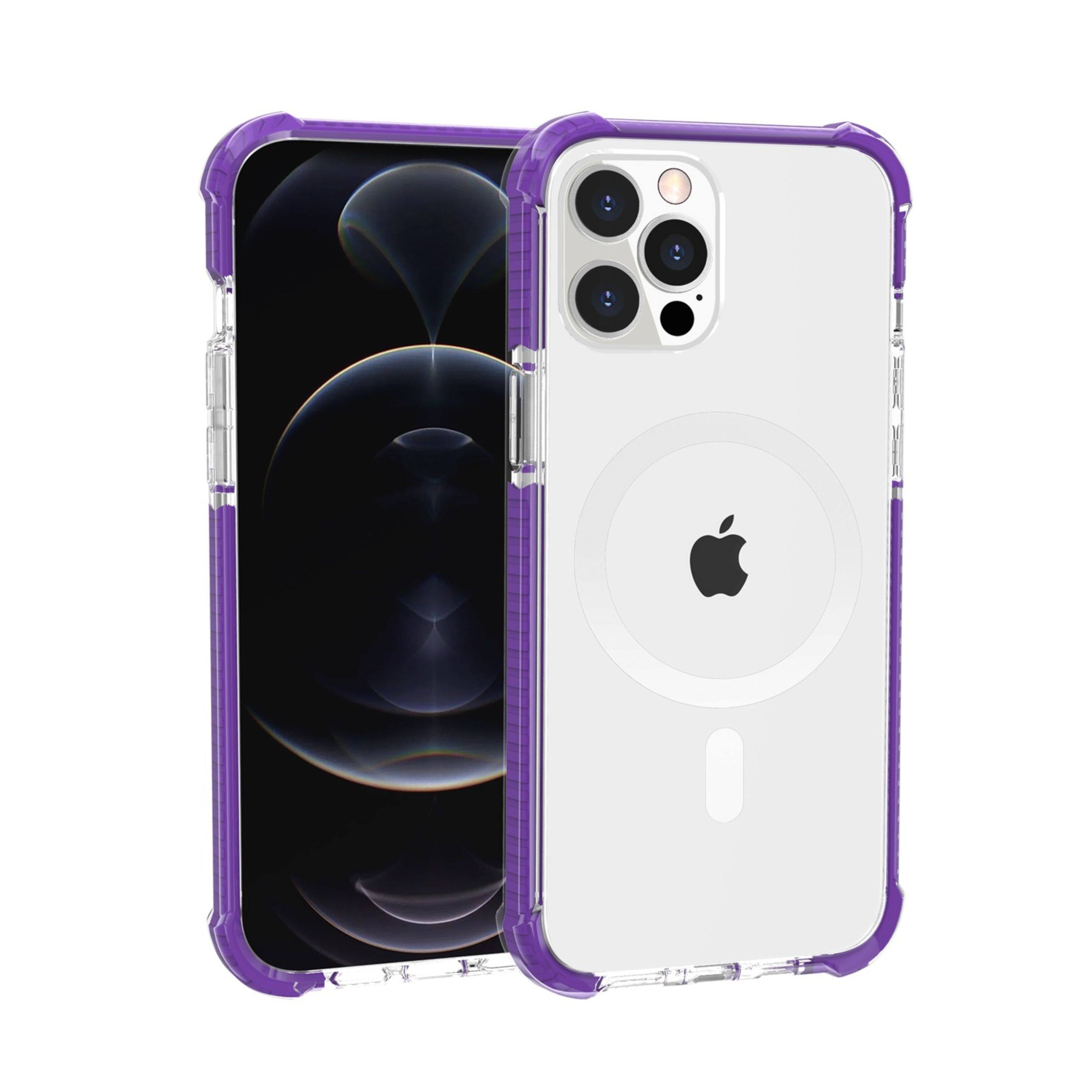 Angle. Kitcheniva - Magnetic Acrylic Hybrid Case With 2 Pcs Tempered Glass For iPhone 15 Plus Purple - Purple.