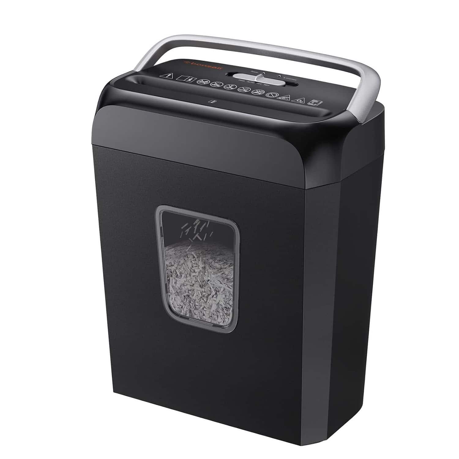 Front. Bonsaii - Paper Shredder, 3.4 Gal Wastebasket, 6-Sheet Crosscut Paper and Credit Card Shredder with Handle, Home and Office - Black.
