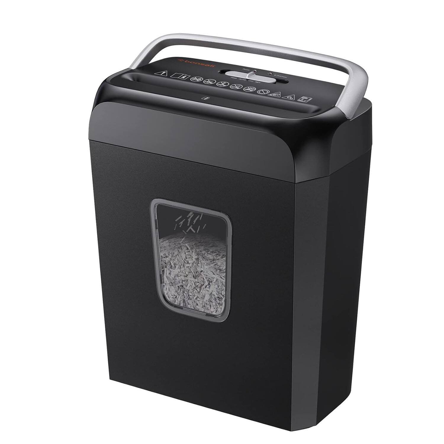 Front. Bonsaii - Paper Shredder, 3.4 Gal Wastebasket, 6-Sheet Crosscut Paper and Credit Card Shredder with Handle, Home and Office - Black.