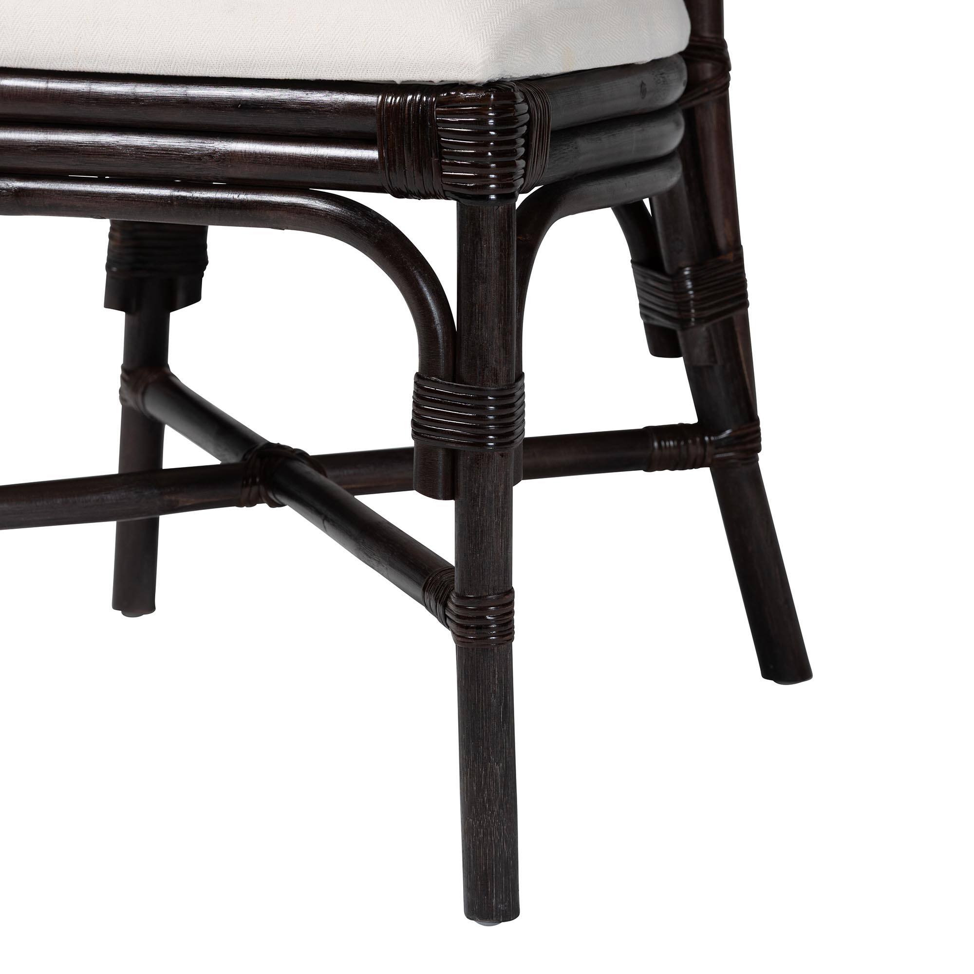 Alt View 2. bali & pari - Elmer Natural Rattan Dining Chair - Handwoven Wicker Accent Chair with Cushioned seat for Kitchen or Dining Room - Espresso/White.