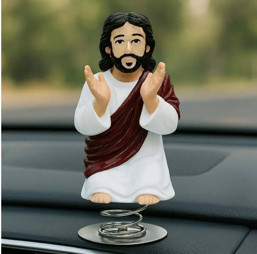 Alt View 10. Accoutrements - Dashboard Wiggler Enlightenment On A Spring Jesus 4.5" Figure - White.