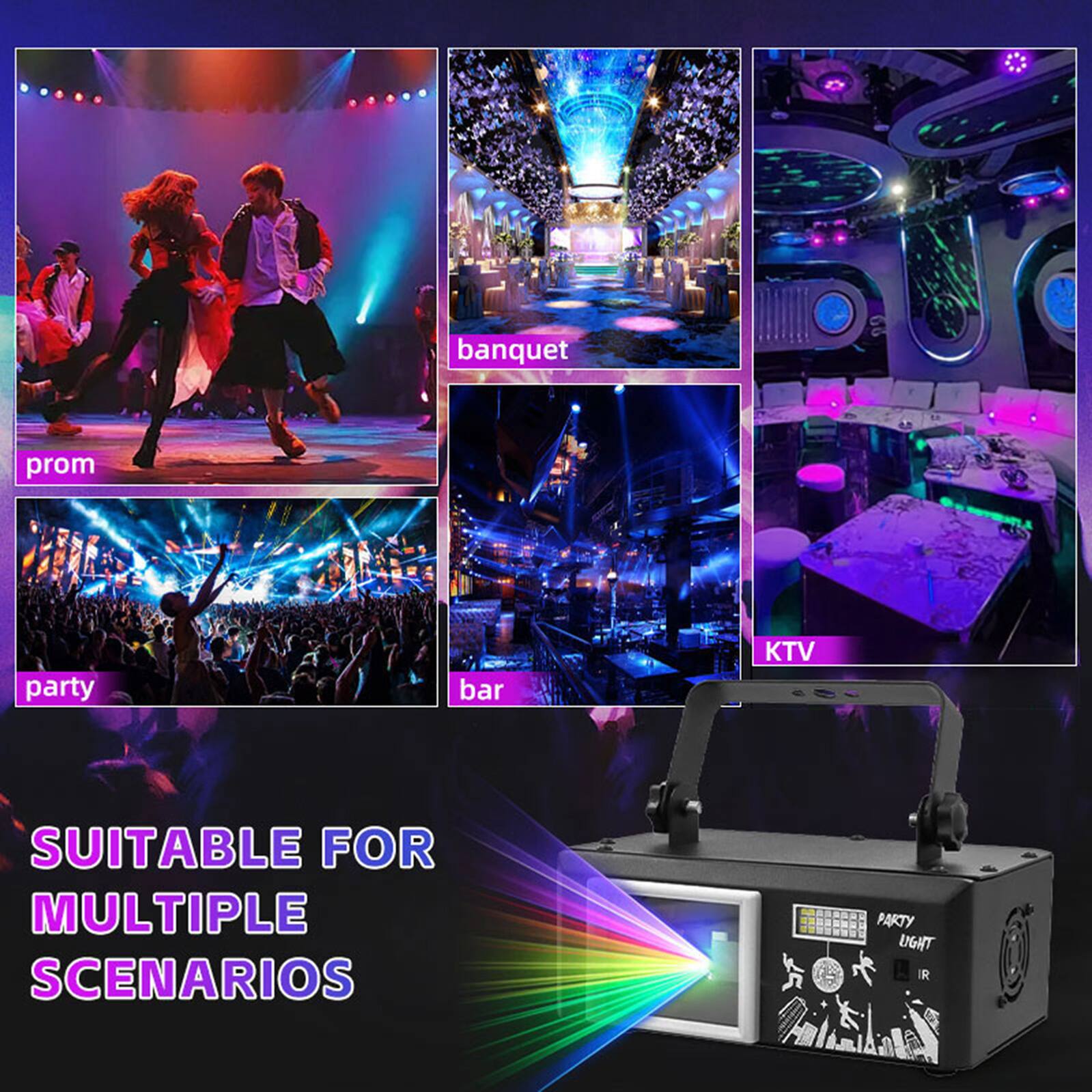 banquet  
prom  
party  
bar  
KTV  

SUITABLE FOR MULTIPLE SCENARIOS  
PARTY LIGHT