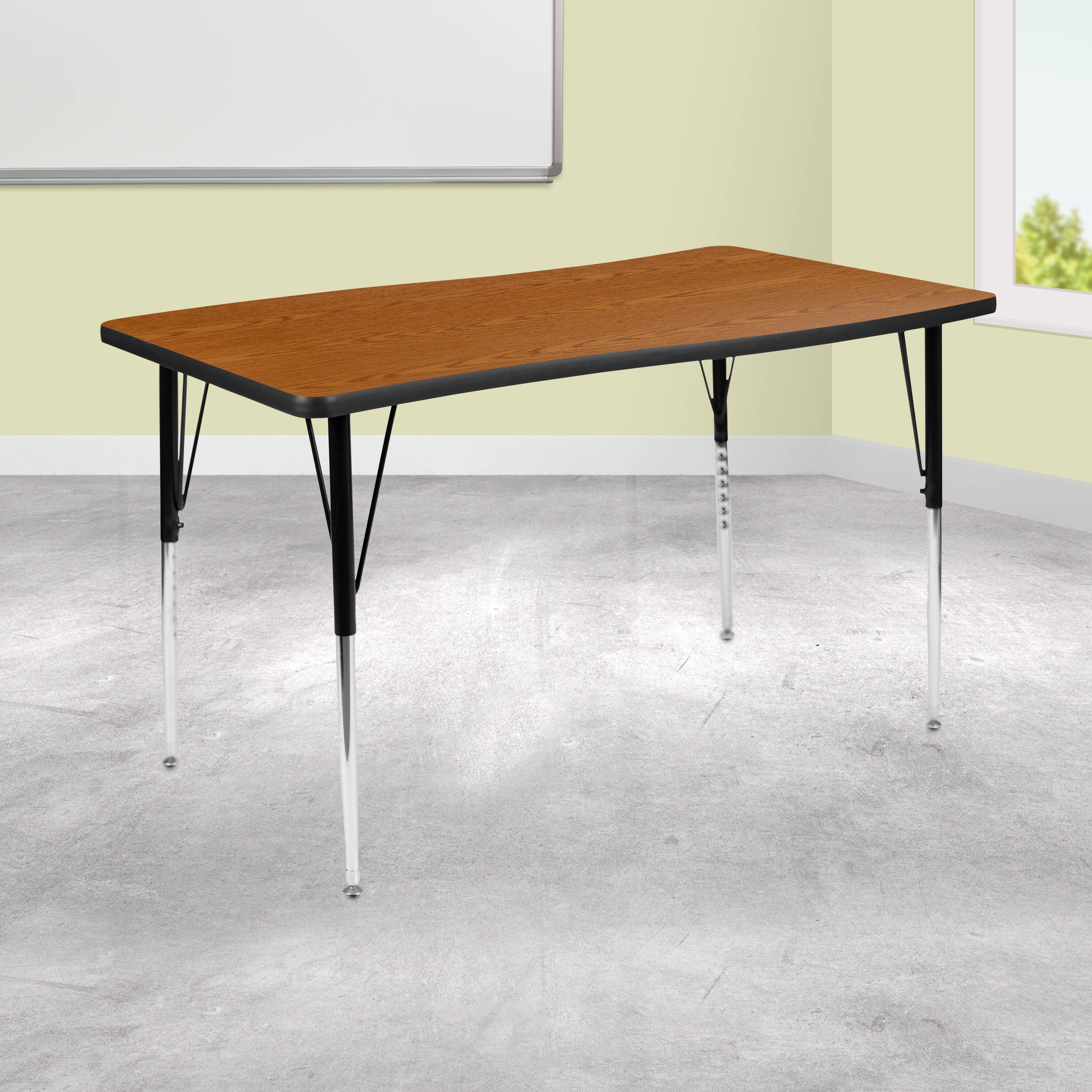 Alt View 1. Emma + Oliver - 28"W x 47.5"L Rectangle Wave Flexible Collaborative Adjustable Height Activity Table - Oak.