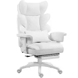 Dowinx - Wide Back Executive Office Chair with Padded Pocket Spring Cushion, Swivel Game Chair with Footrest and Rocking Function - White PU Leather