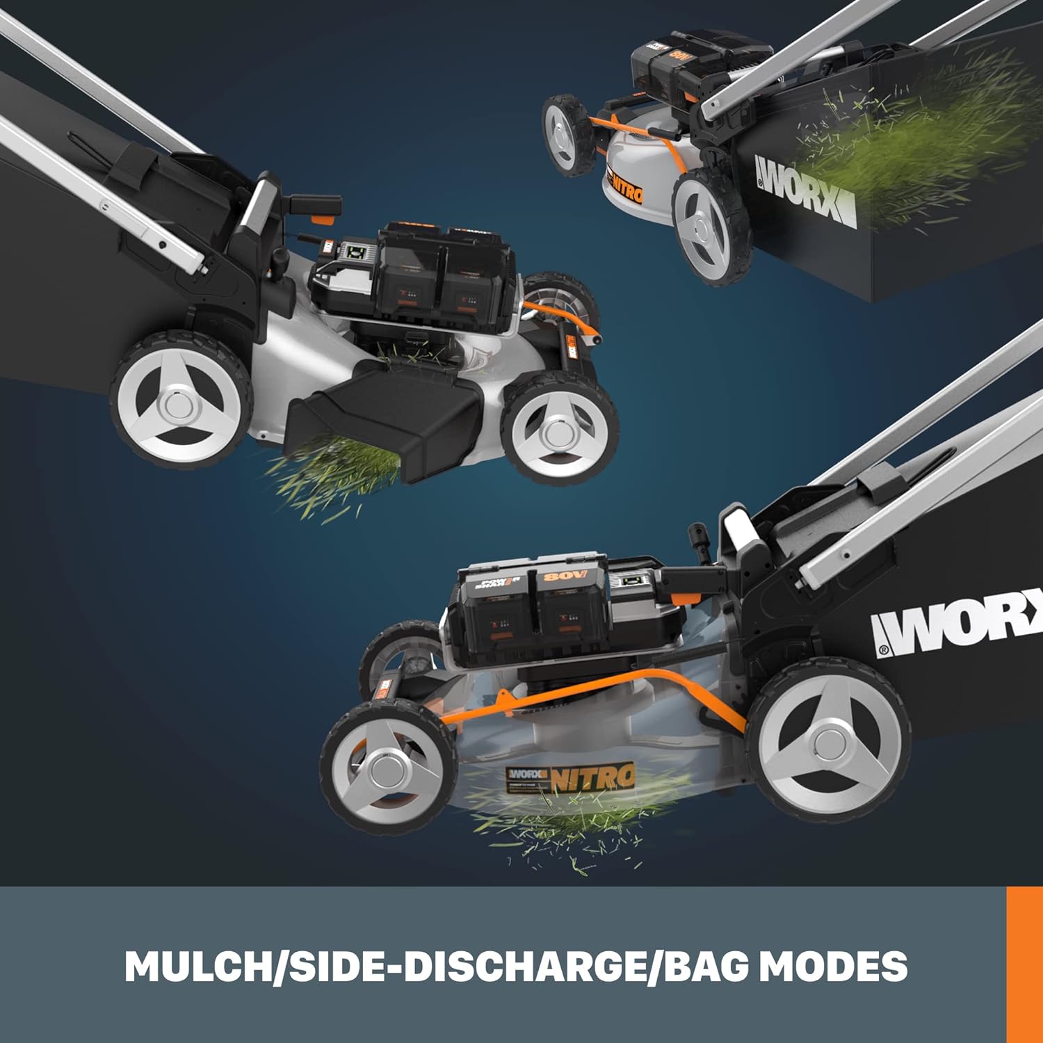 C NTRO WWORKI ningo BOW LWOR WOIDE NITRO MULCH/SIDE-DISCHARGE/BAG MODES