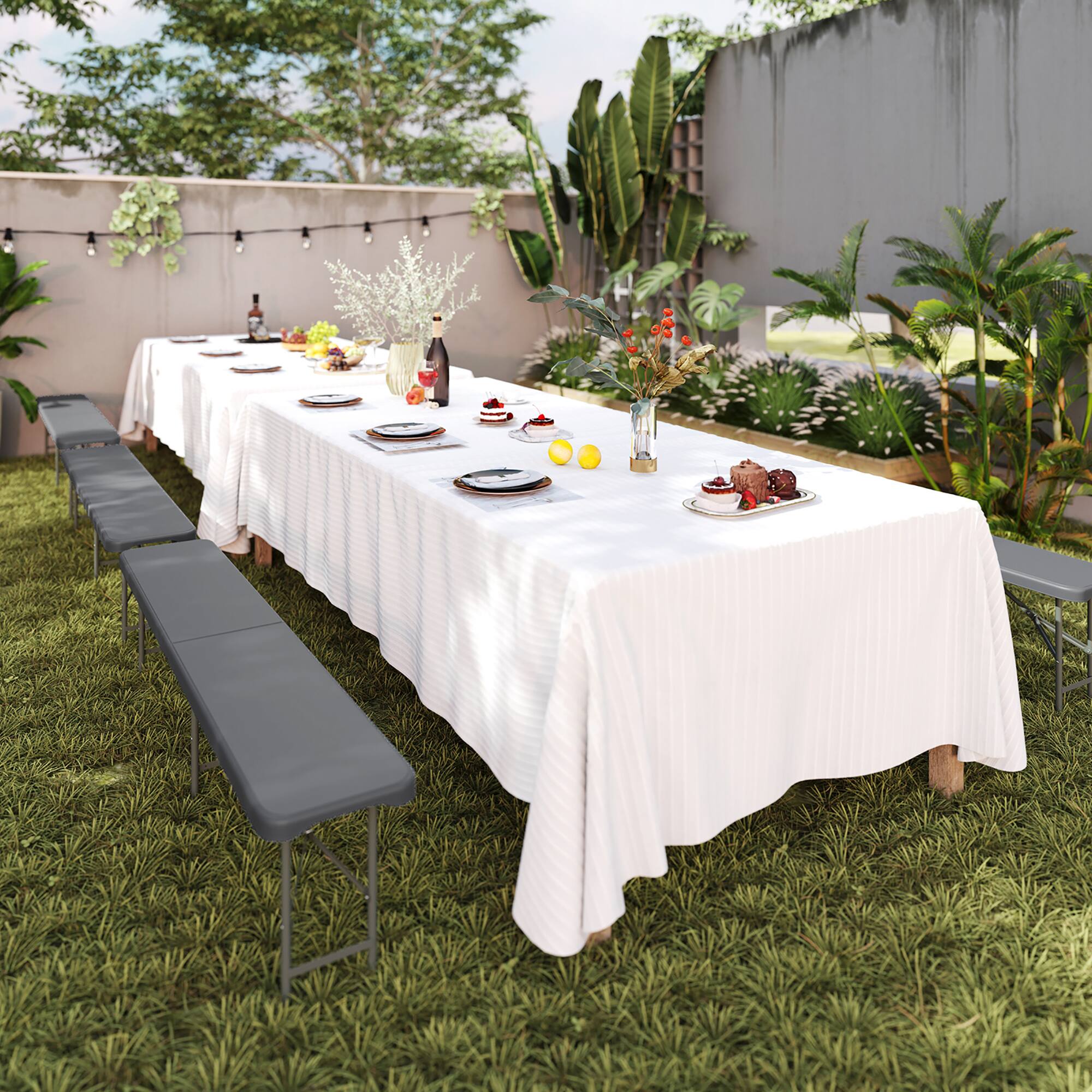 Alt View 1. Gymax - Gymax 2PCS 6 ft Plastic Folding Bench w/ 1320 LBS Capacity Handle & Lock For Outdoor Gray - Gray.